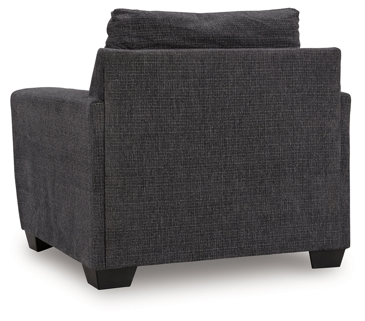 Side view of Loreo chair highlighting arm height and fabric texture