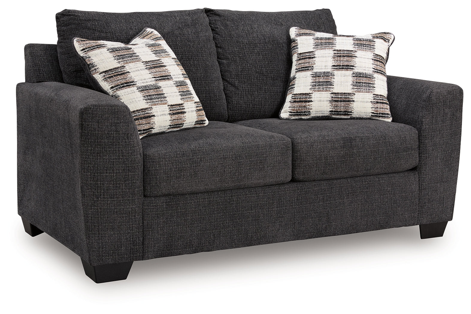 Loreo Ebony Chenille Loveseat head on view