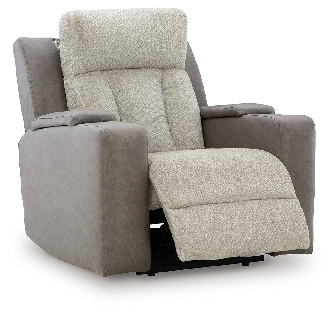 WhipLash Sisal Chenille Power Recliner reclined position side view