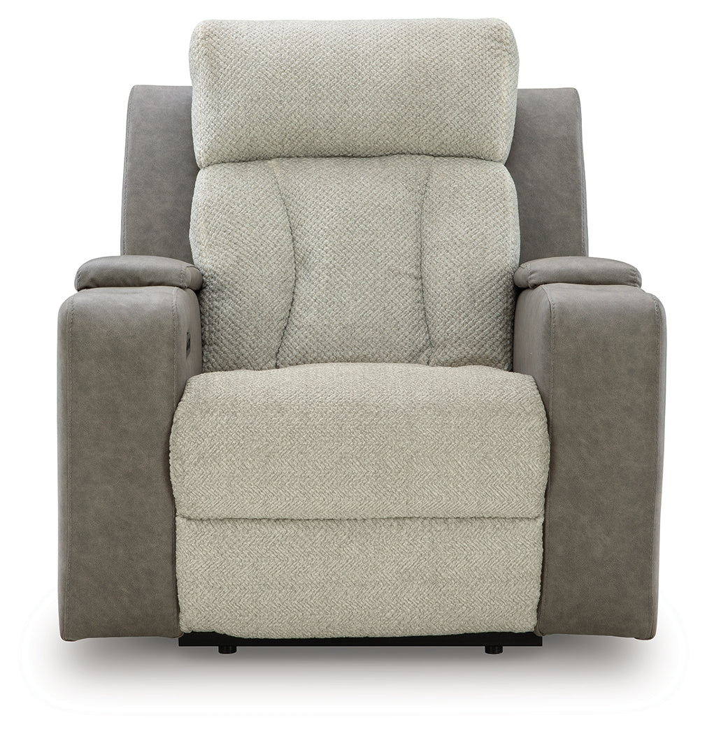 WhipLash Sisal Chenille Power Recliner head-on front view