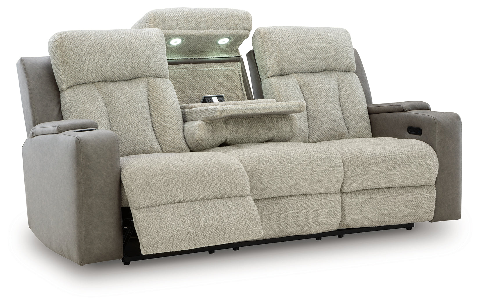 WhipLash sofa angled open position with recliner extended