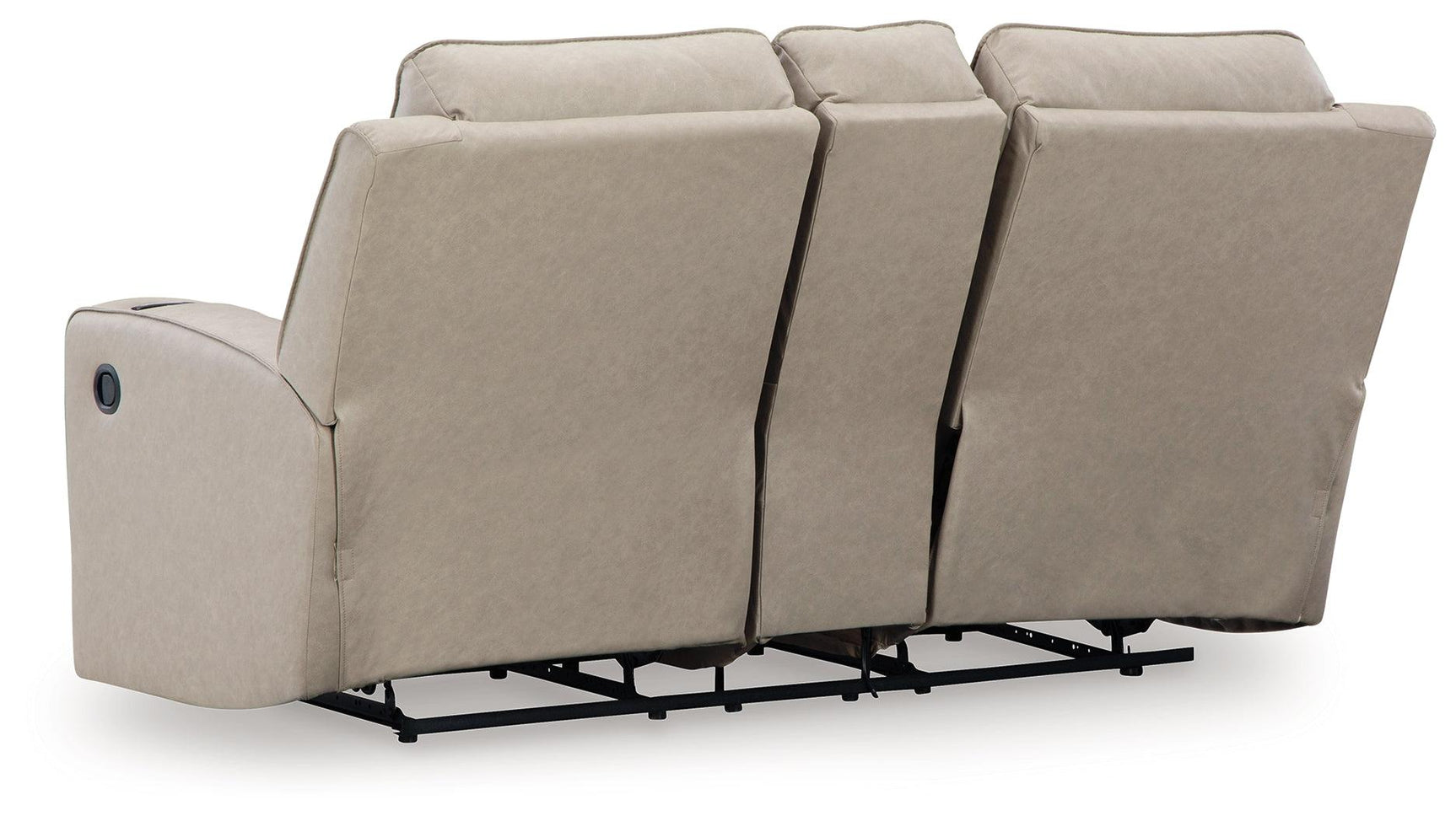 Side view of Lavenhorne pebble faux leather reclining loveseat
