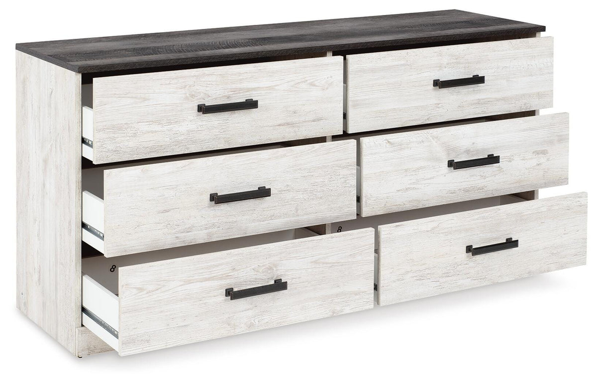 Shawburn Whitewash/Charcoal Gray Dresser — angled view