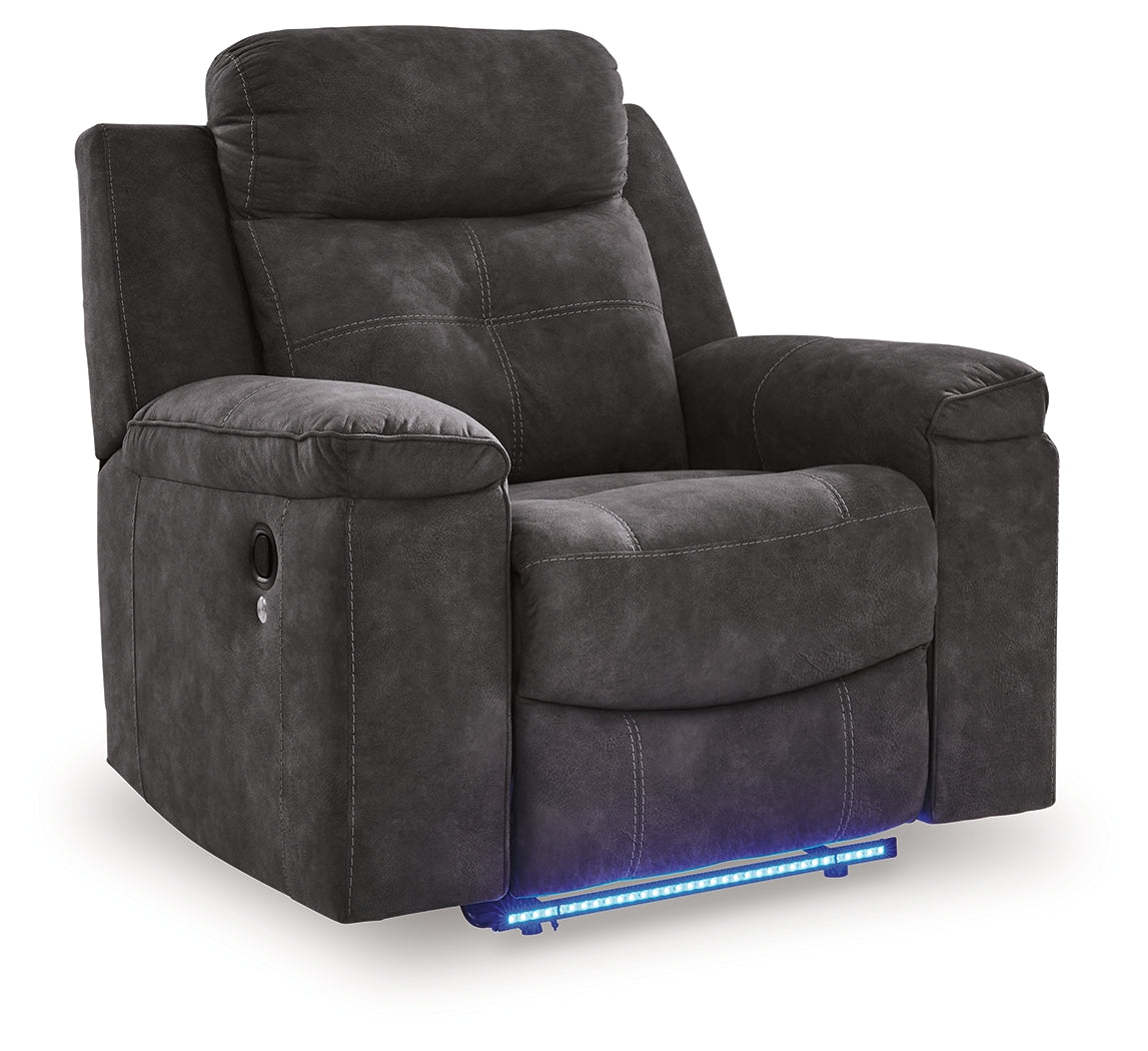 Brysonview Charcoal Faux Leather Recliner with LED lighting white