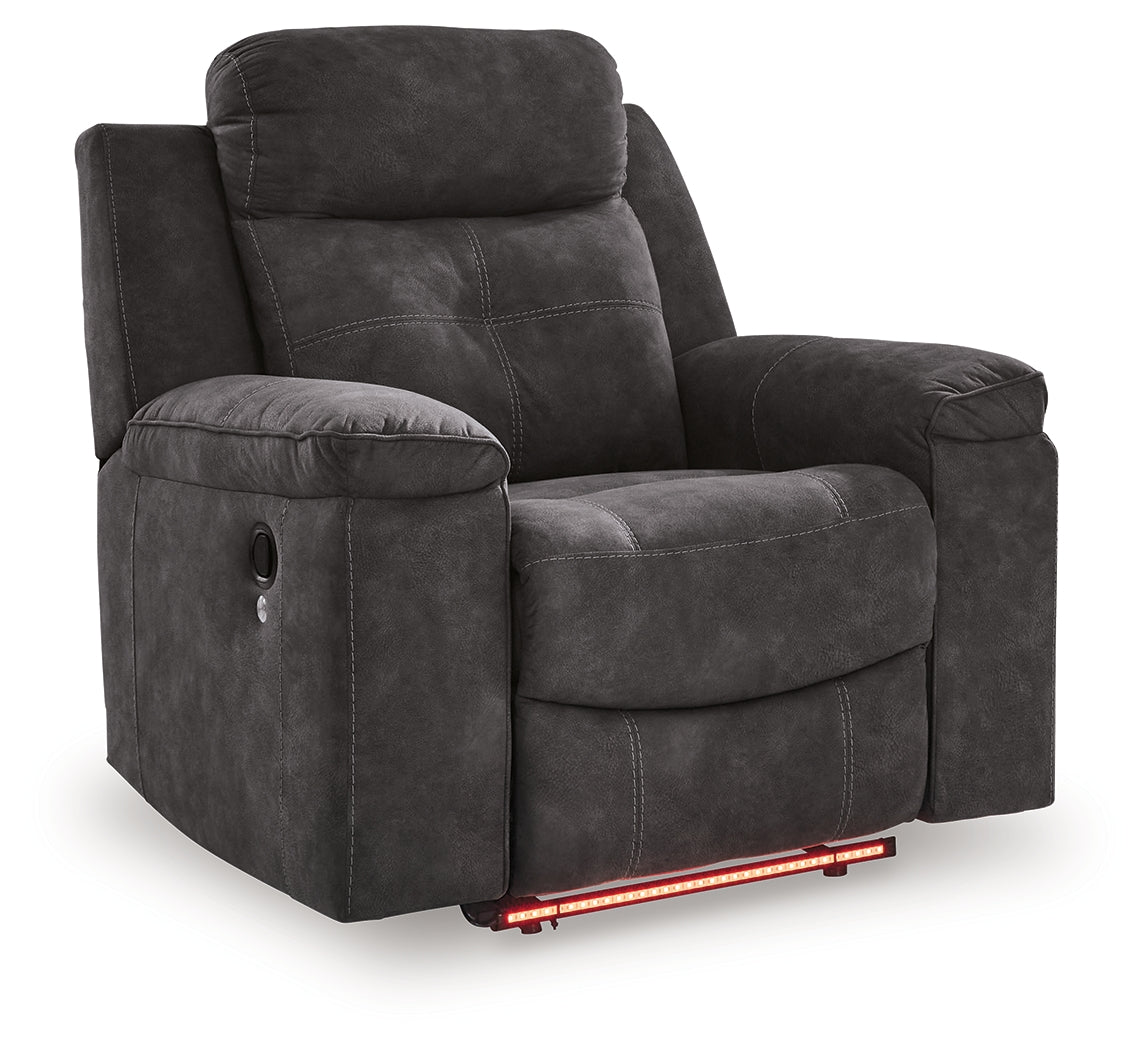 Brysonview recliner side view with blue LED lighting