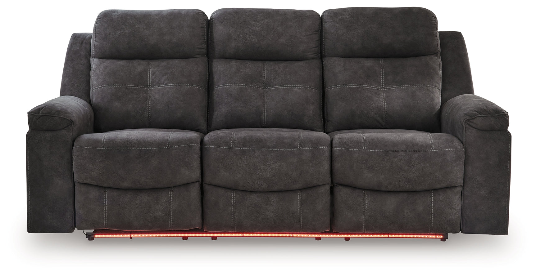 Brysonview Reclining Sofa front view with LED ambient red light on
