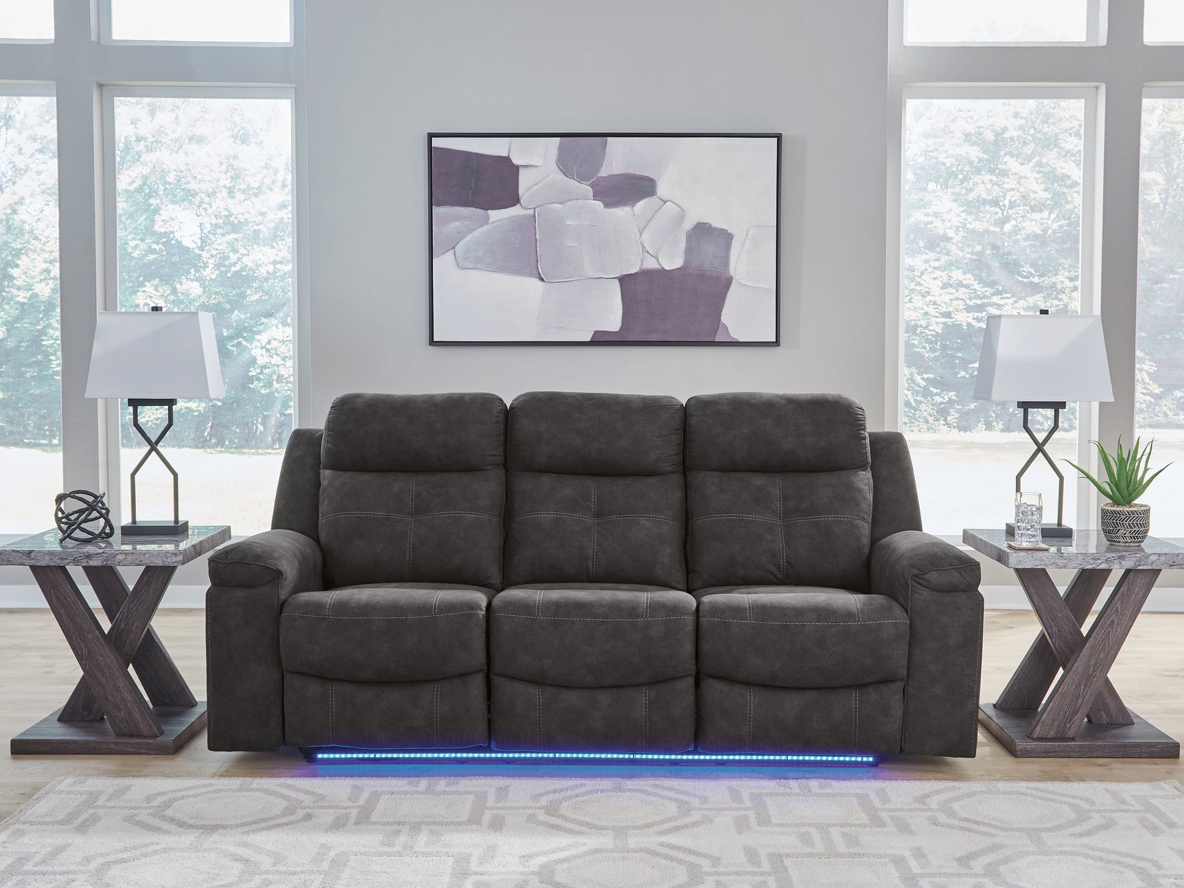 Brysonview Reclining Sofa base LED blue light close-up
