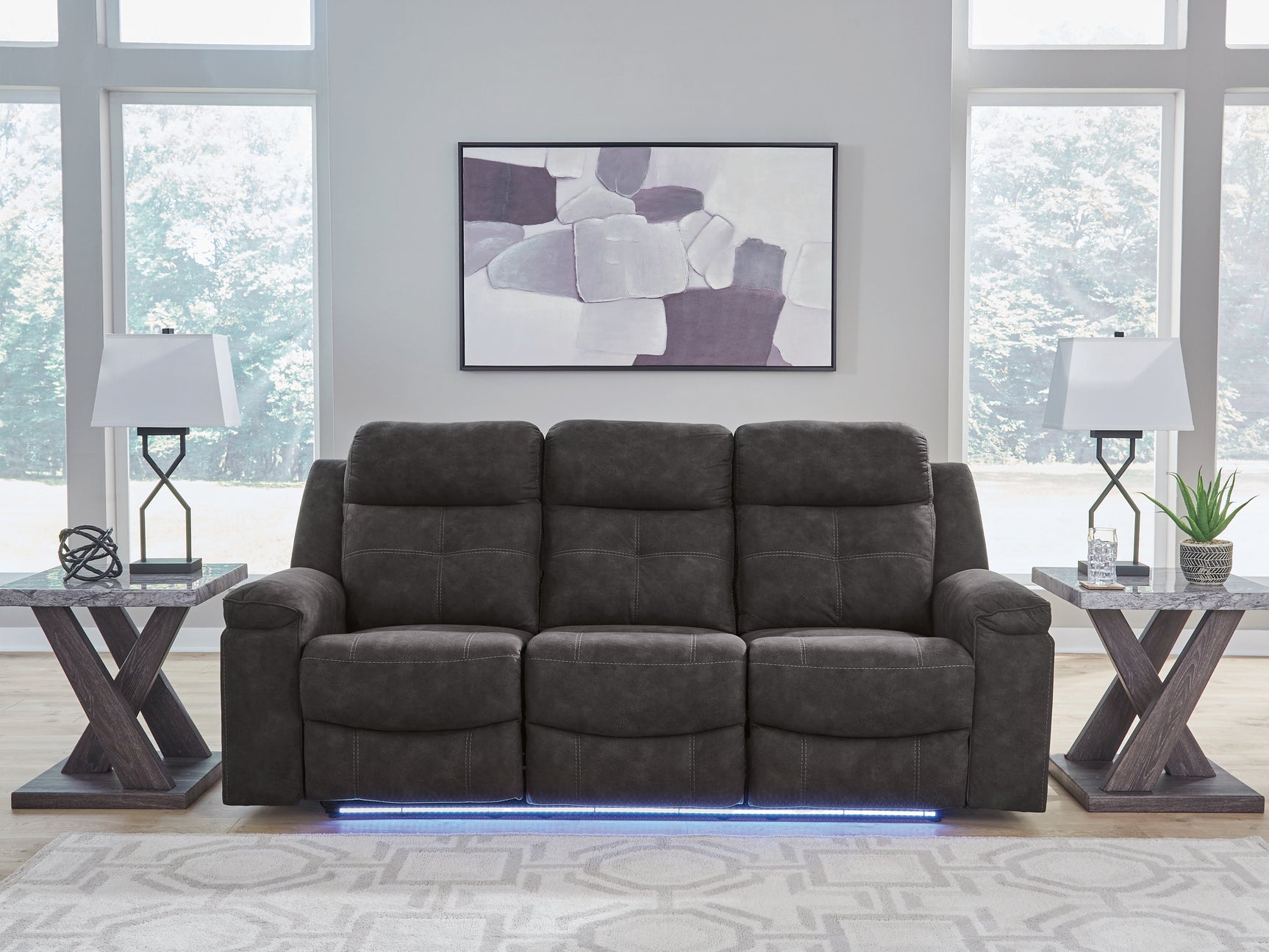 Brysonview Reclining Sofa base LED white light close-up