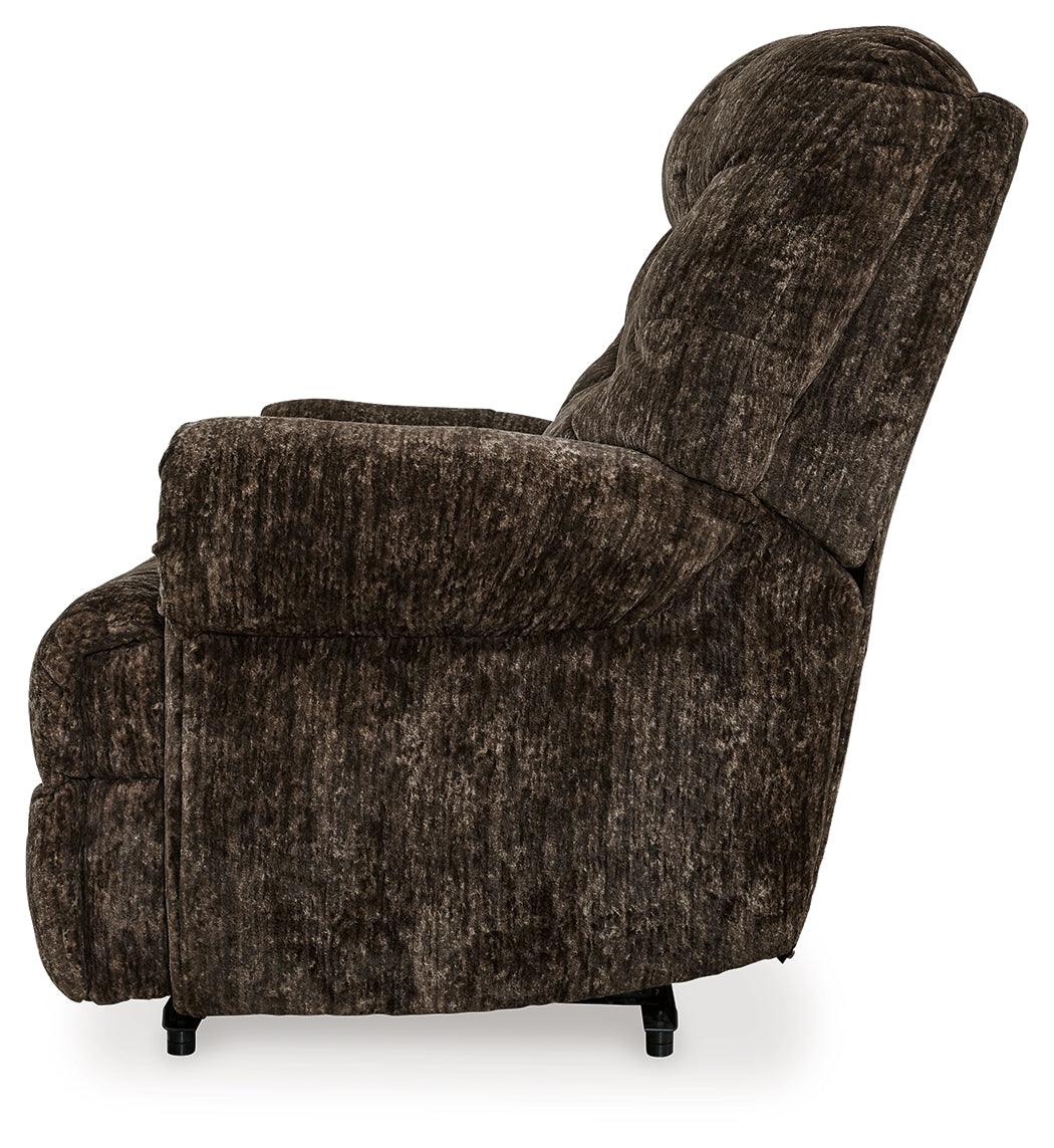 Movie Man Chocolate Velvet Recliner alternative side view