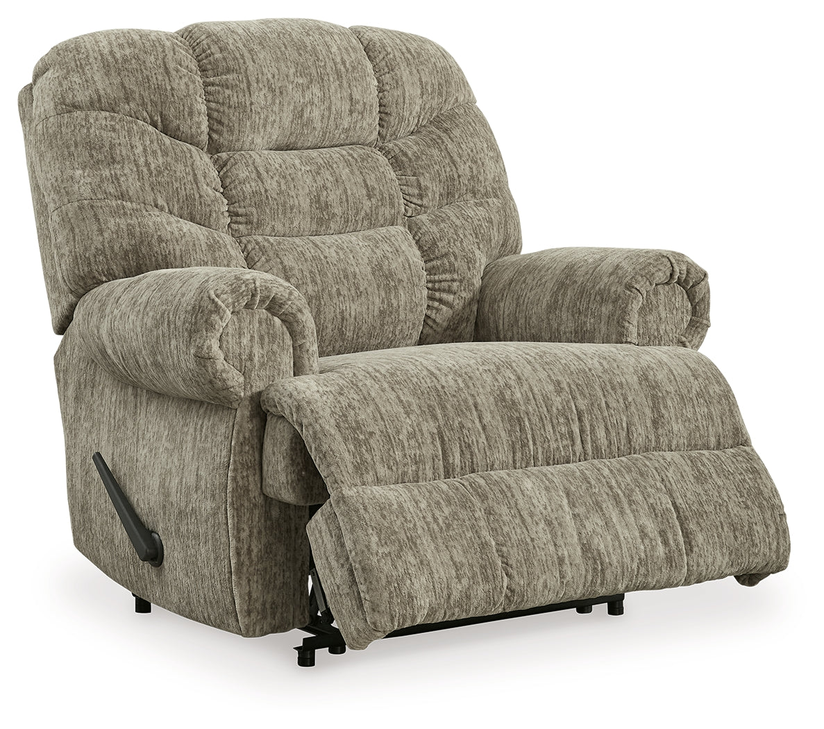 Reclining position of Movie Man Taupe Velvet Recliner