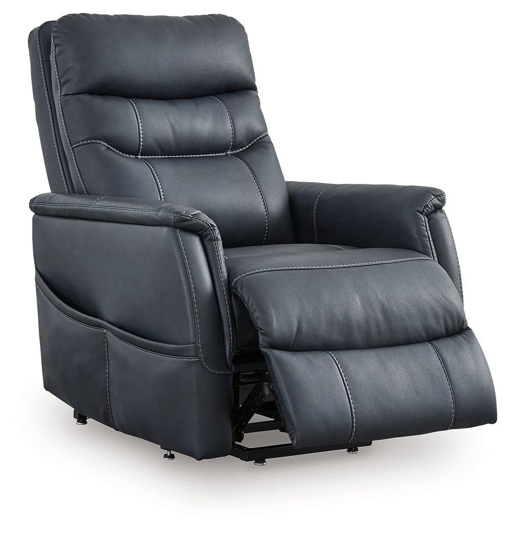 Side view of Strawbill Sapphire Faux Leather Power Lift Recliner