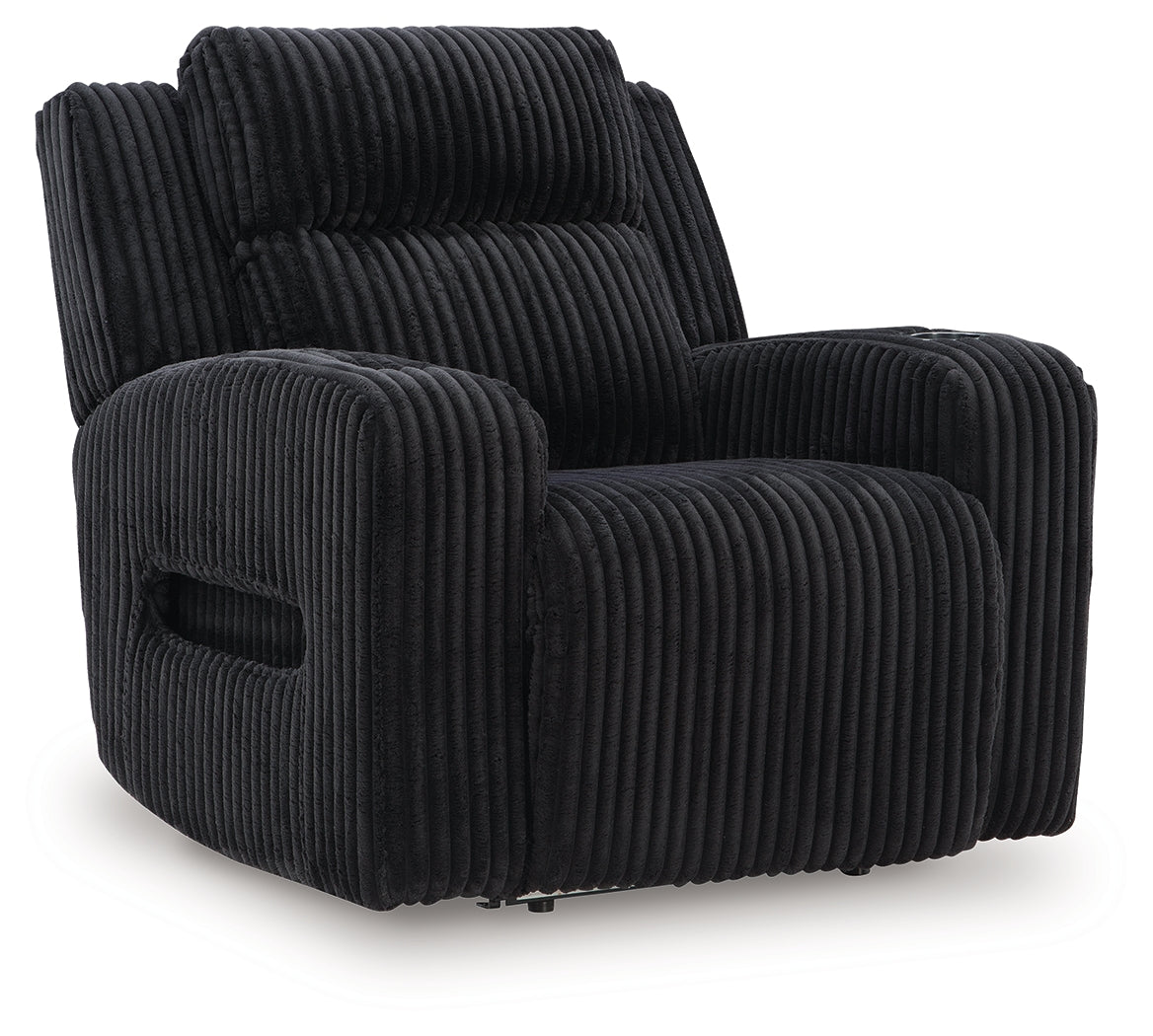 Side view of Forest Lake Black Chenille Velvet Power Recliner