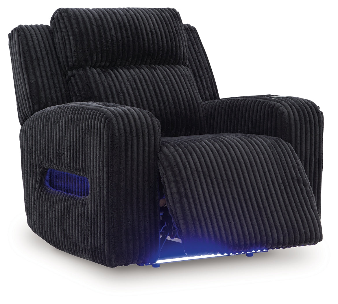 Reclining position of Forest Lake Black Chenille Velvet Power Recliner