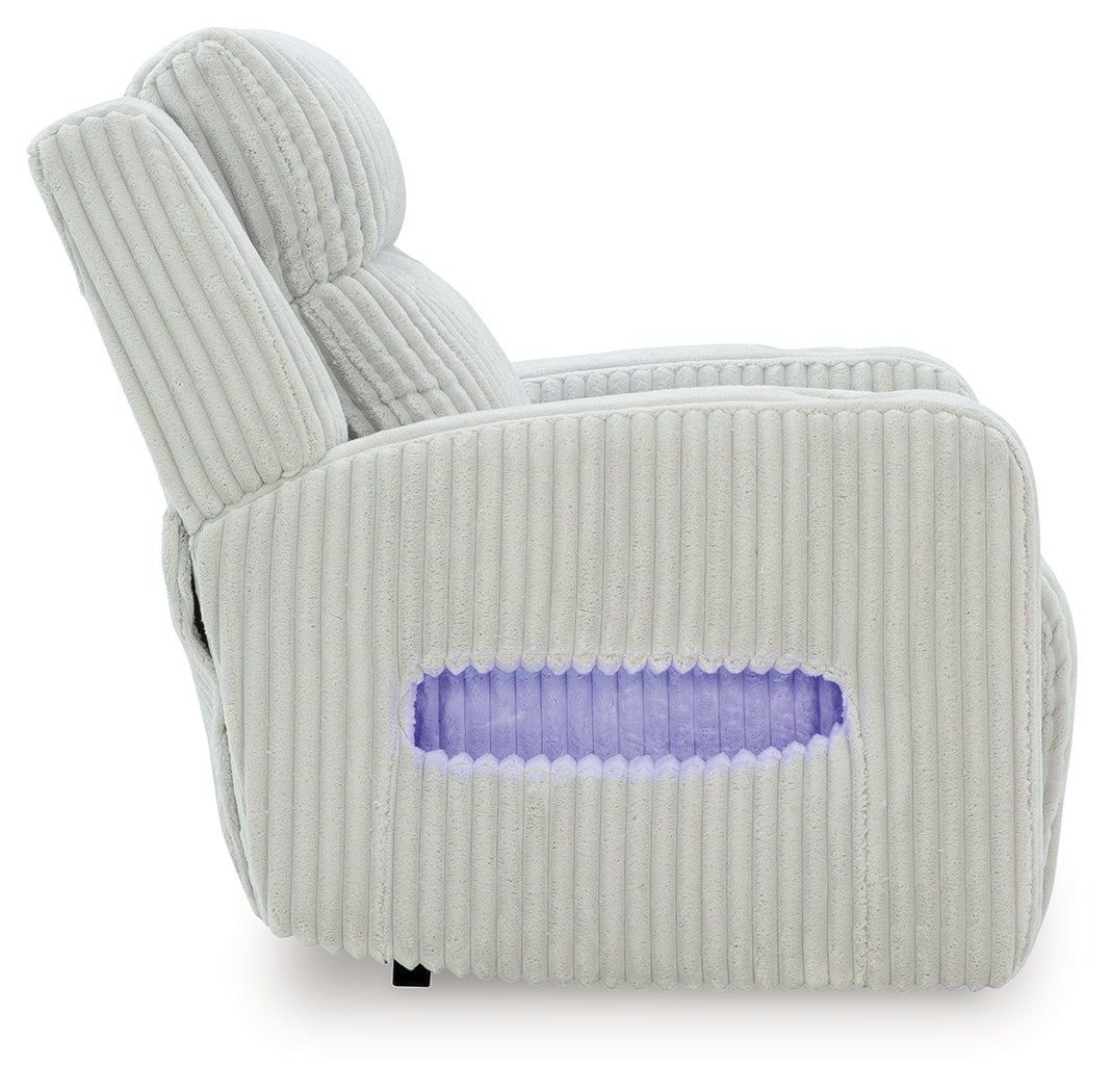 Side view highlighting design of Forest Lake Alloy Chenille Velvet Power Recliner