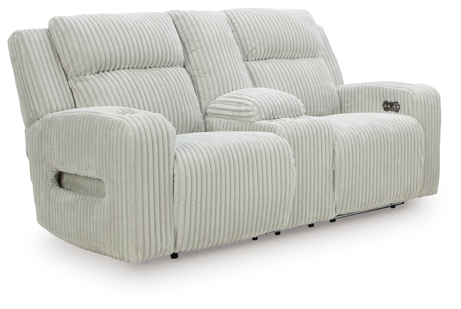 Forest Lake Loveseat side view showing console and cup holders