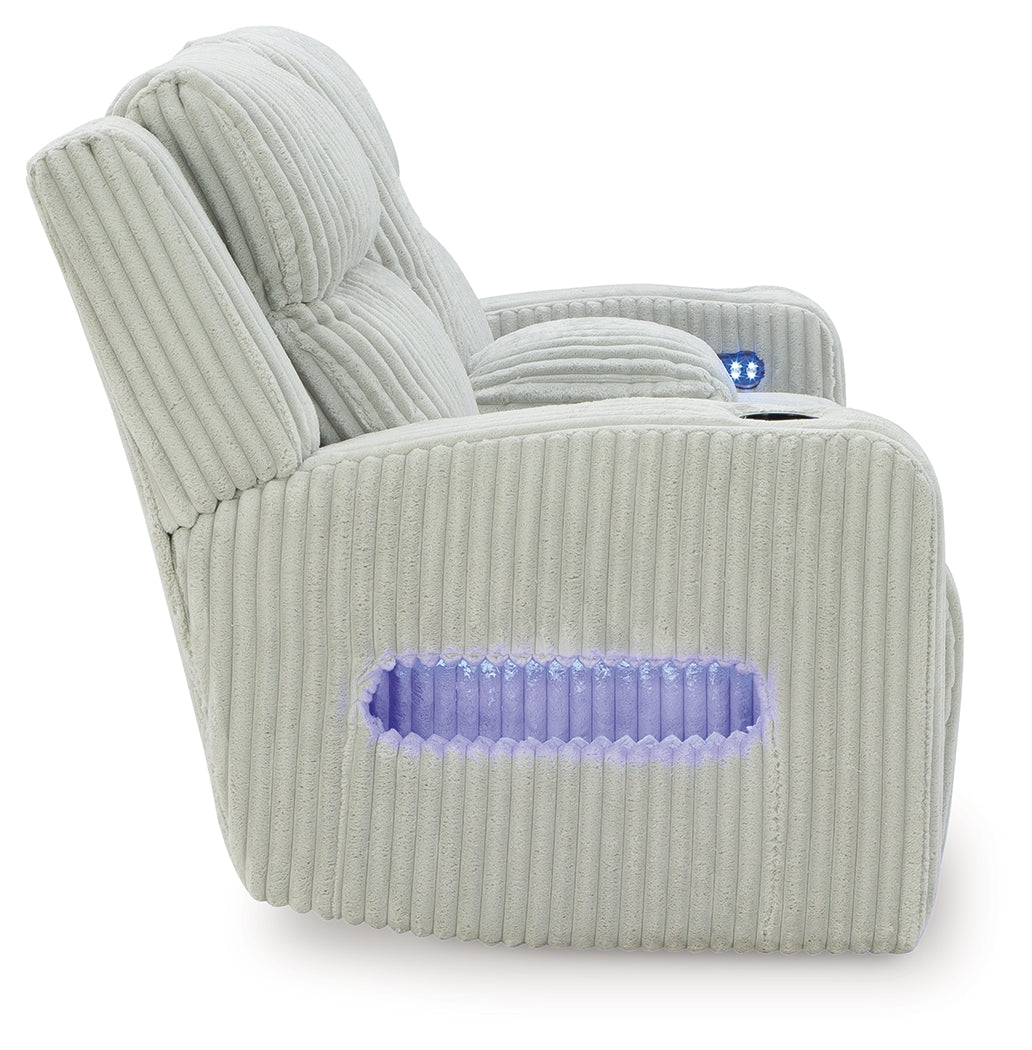Side view of Forest Lake Loveseat showing recliner mechanism