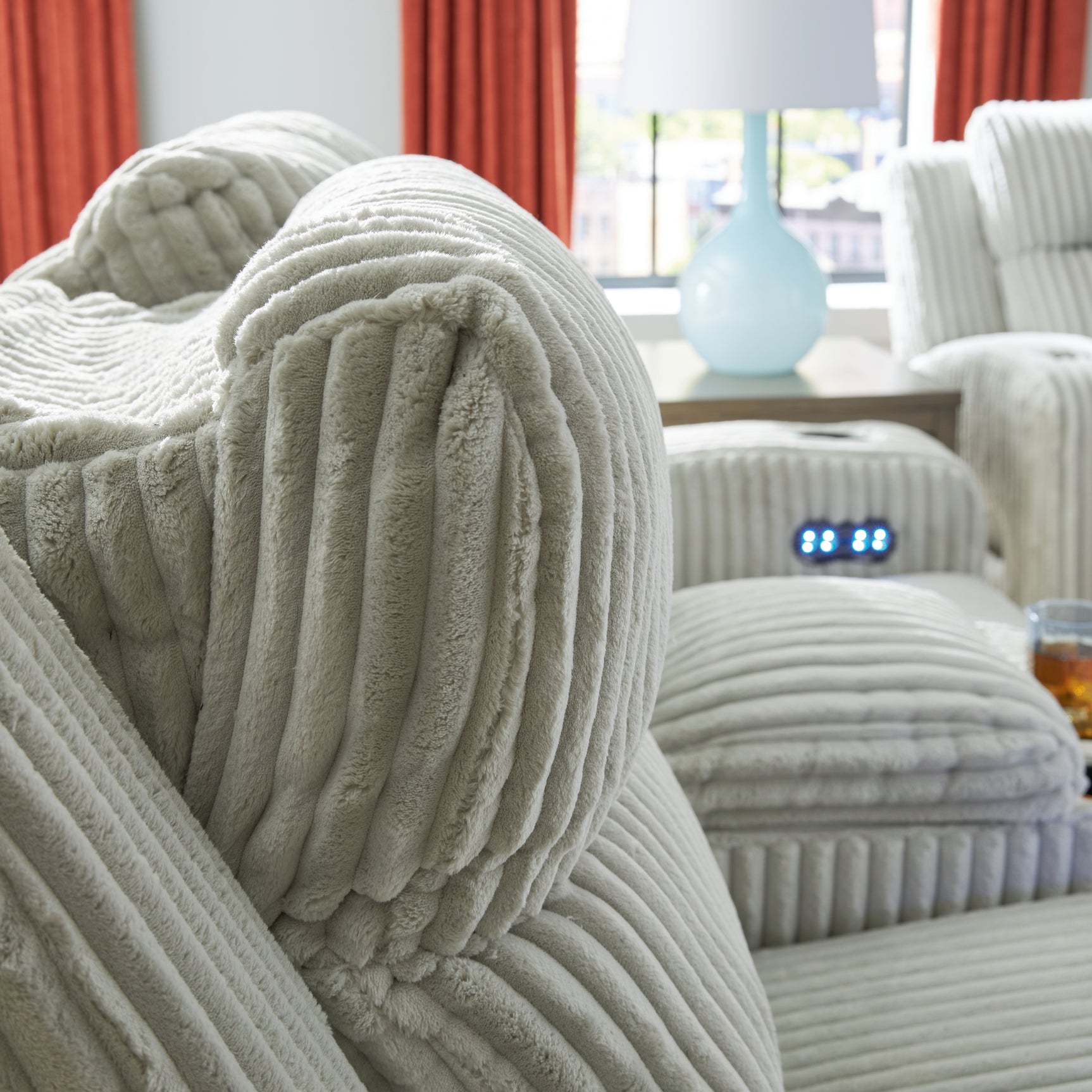 Adjustable headrest on Forest Alloy Lake sofa