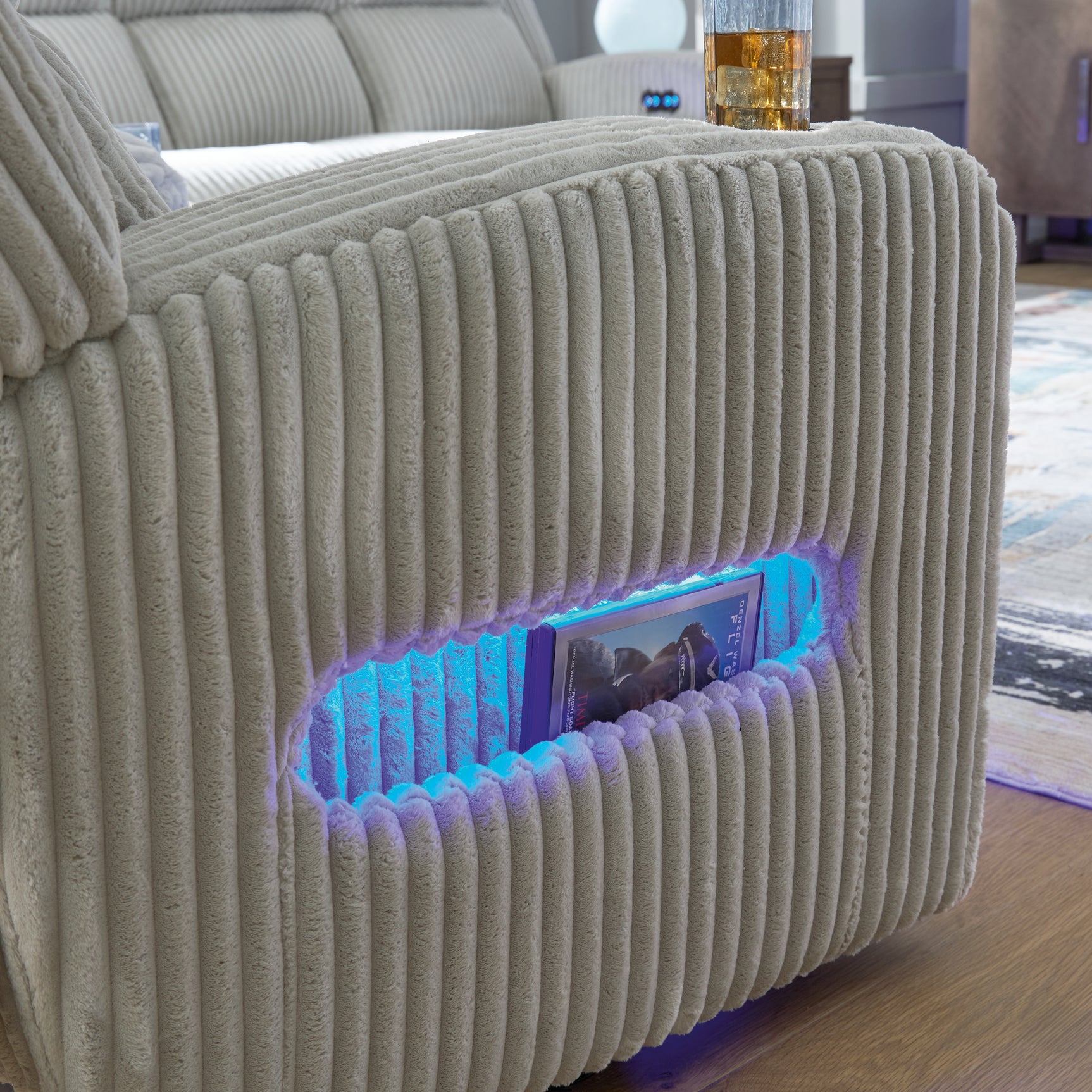 Side storage compartment with LED lighting