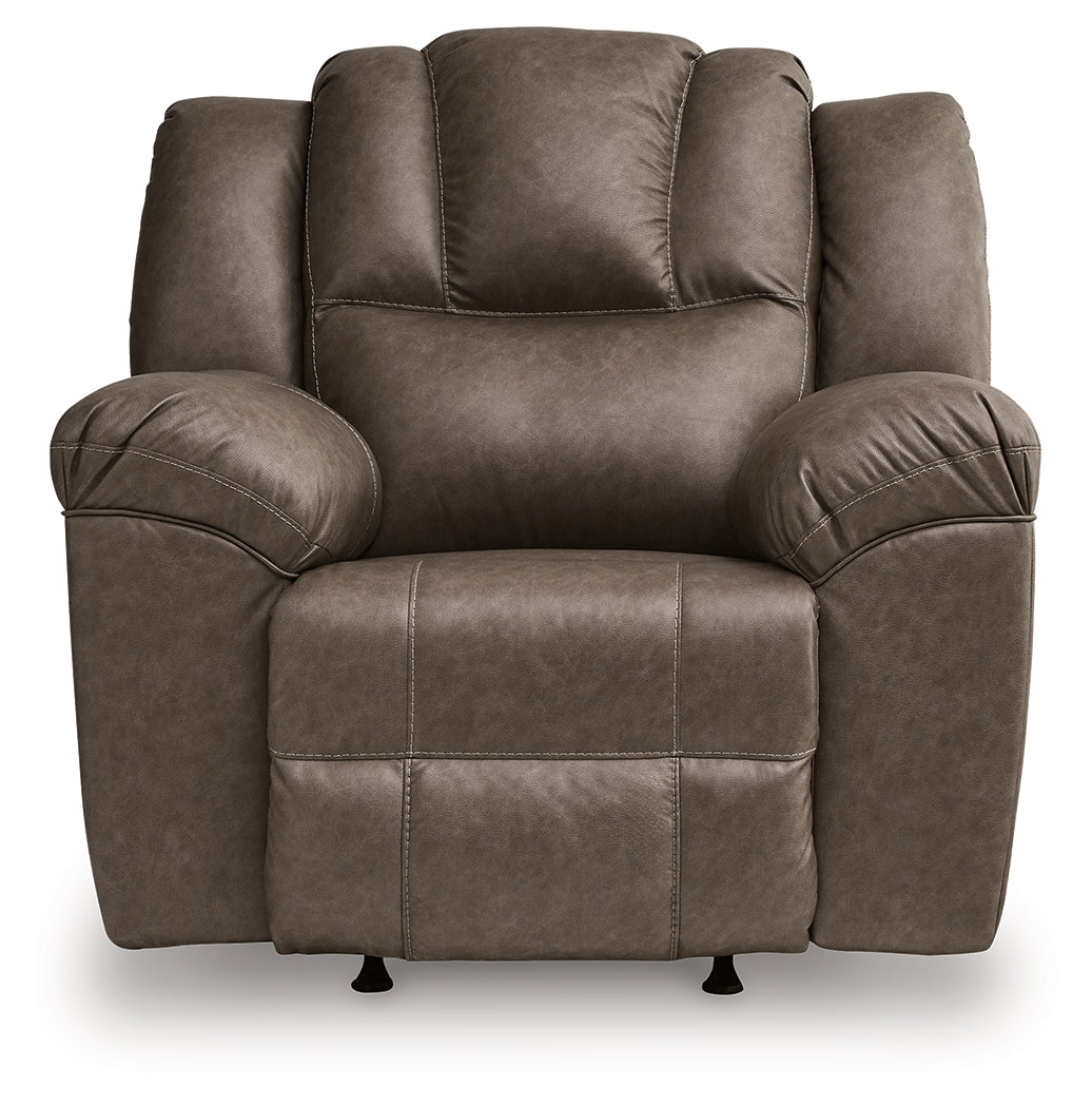 Lowilla Driftwood Faux Leather Recliner head-on view
