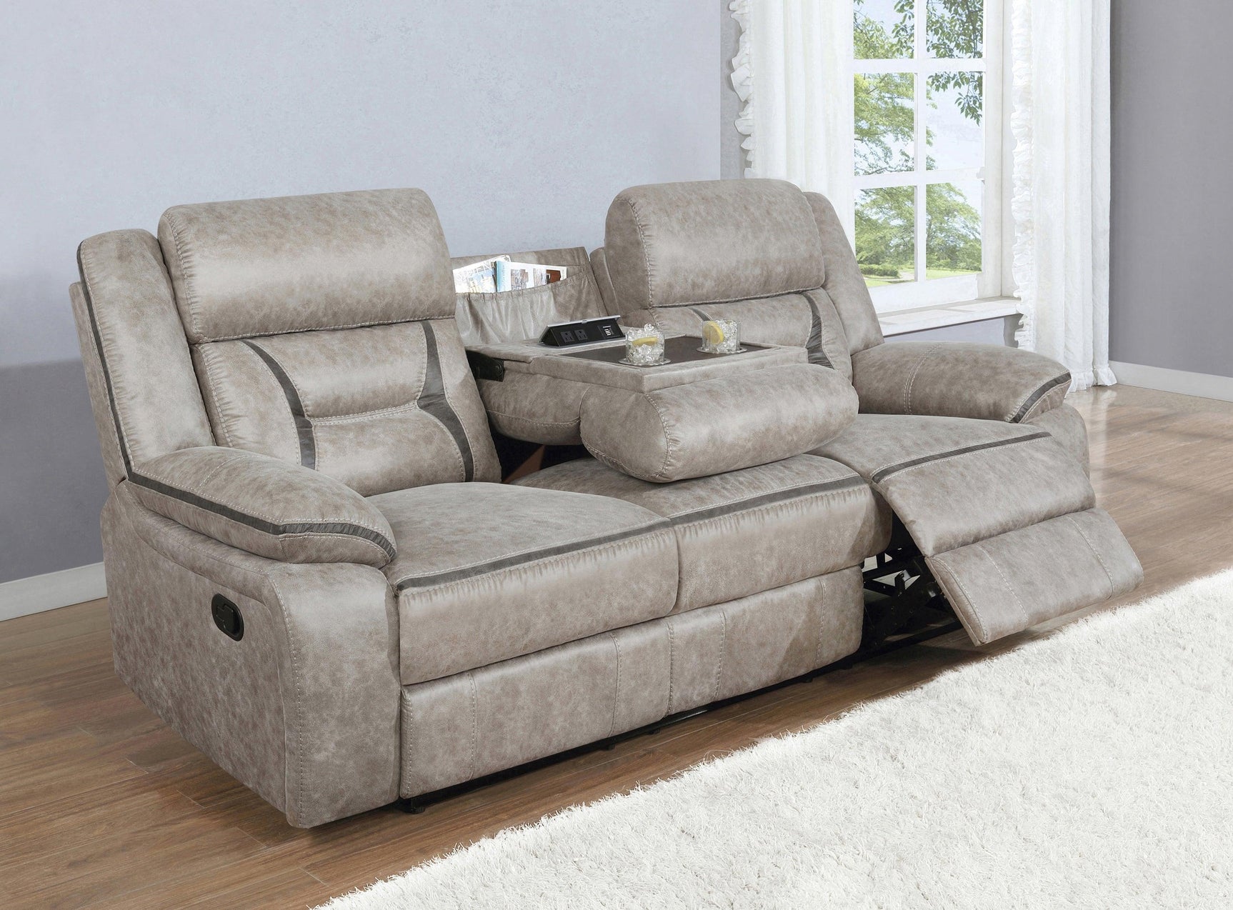 Greer Upholstered Tufted Back Motion Sofa side angle
