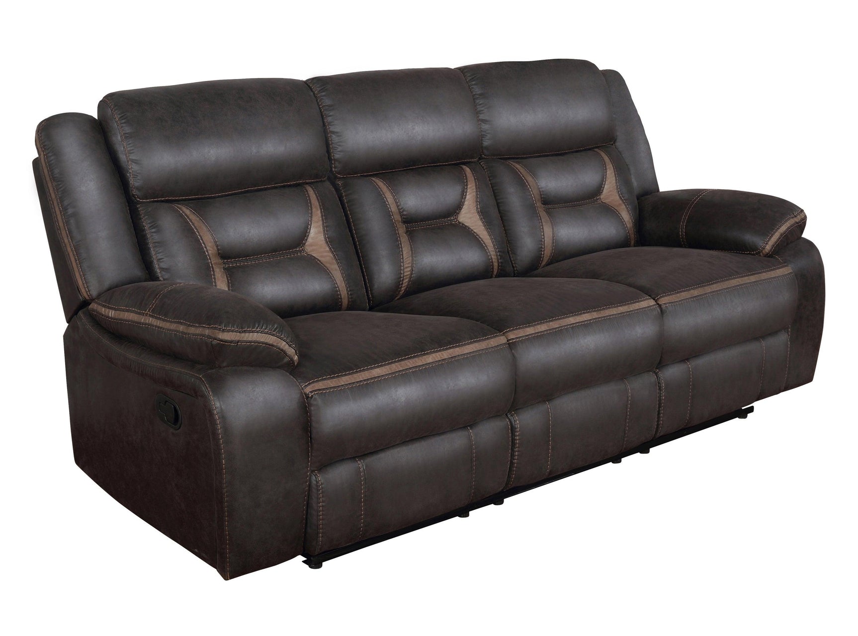 Greer tufted warm brown glider loveseat side angle