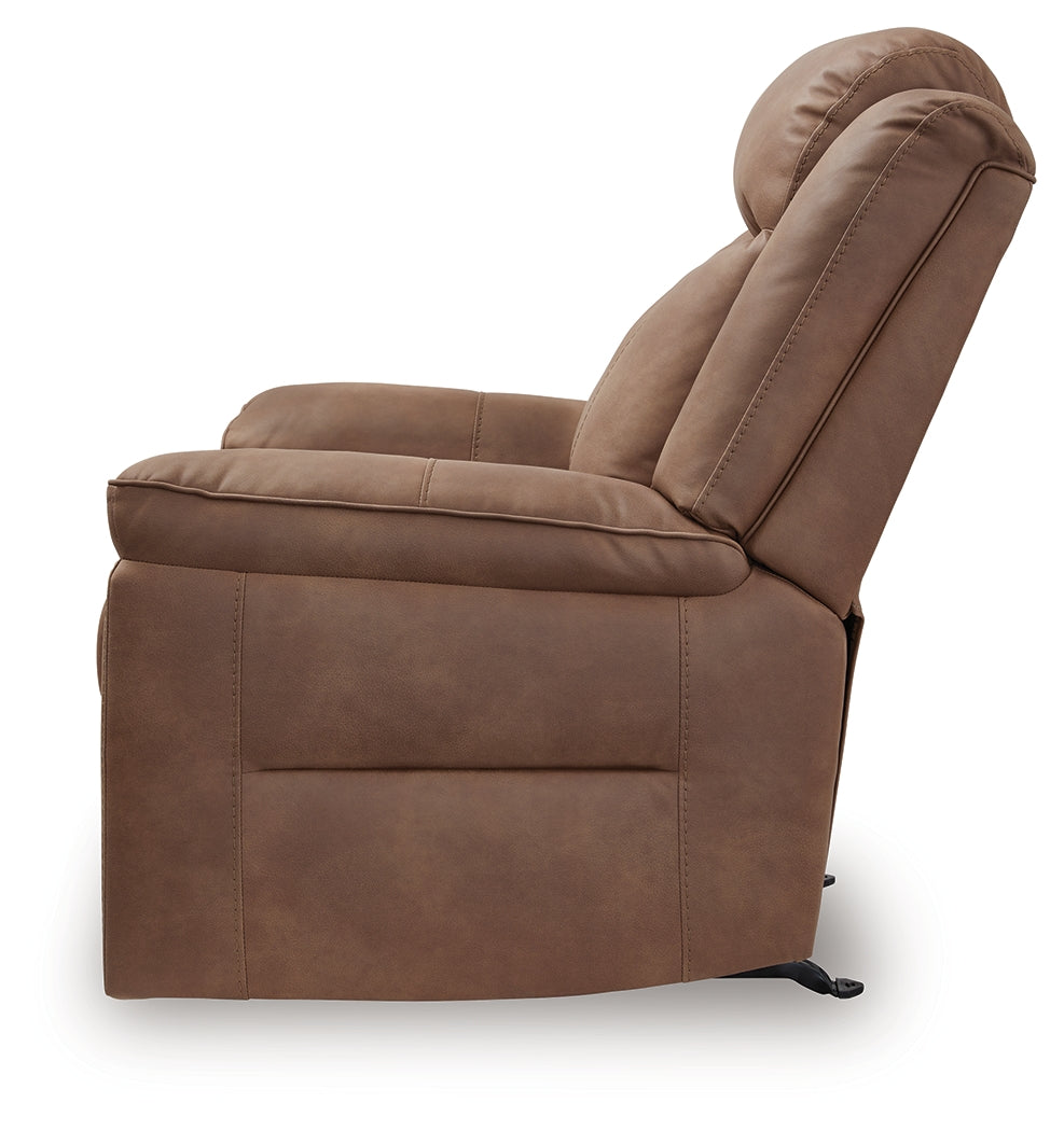 alternate side view of Status Check Caramel Faux Leather Recliner