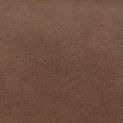 close-up detail of the caramel faux leather upholstery and stitching on Status Check Recliner