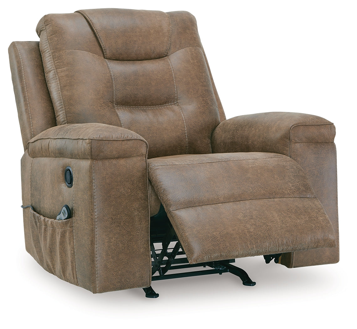 Stockworth Earth Faux Leather Recliner reclining position