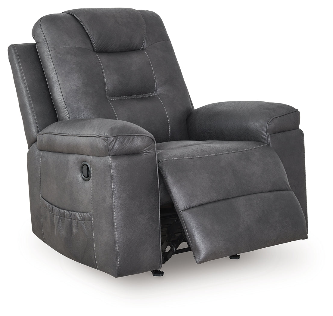 Stockworth Granite Faux Leather Recliner reclining position