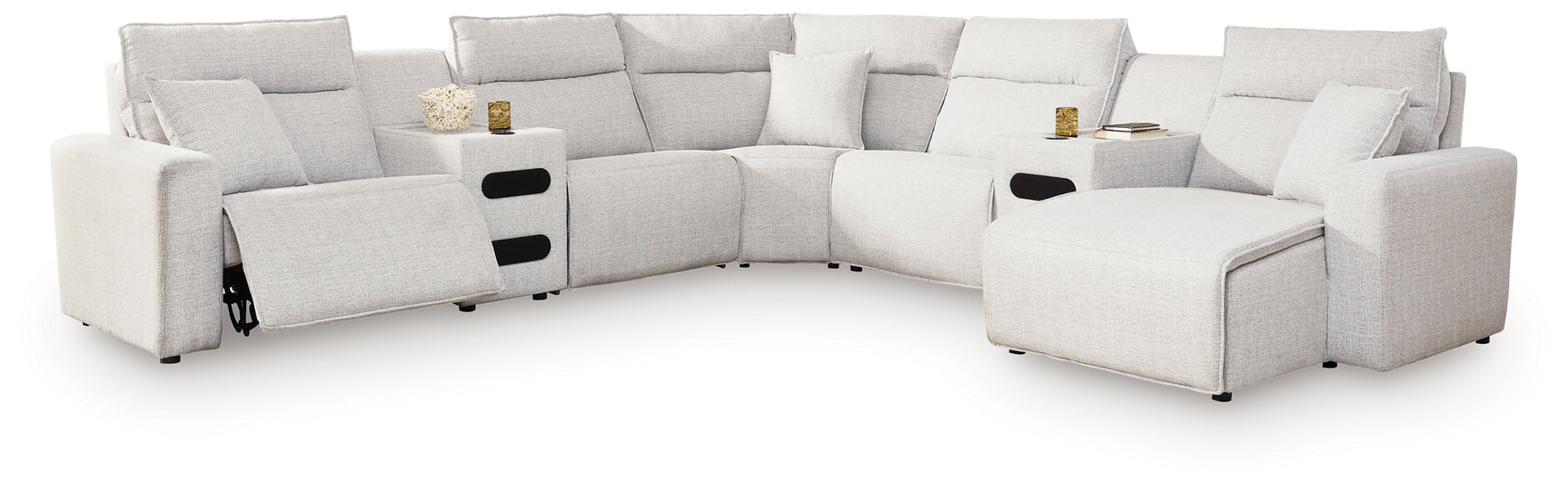 Modmax II sectional from side angle in stone upholstery