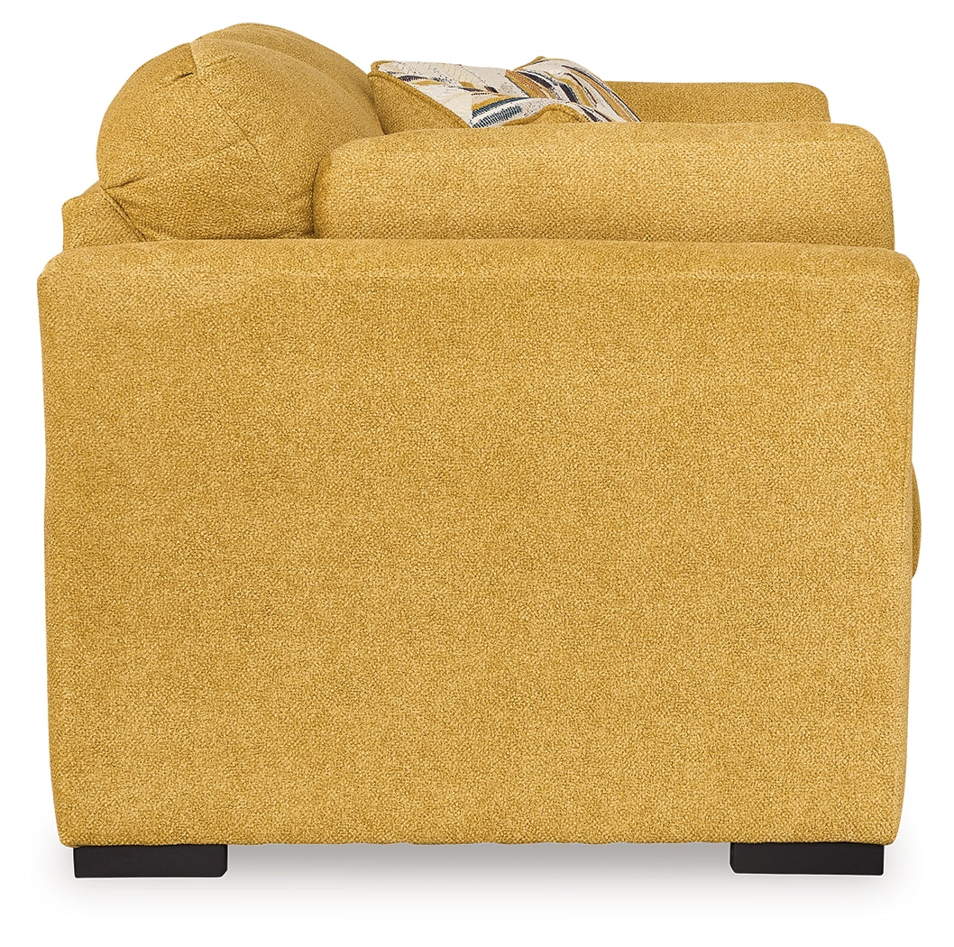 Angle view of loveseat upholstery