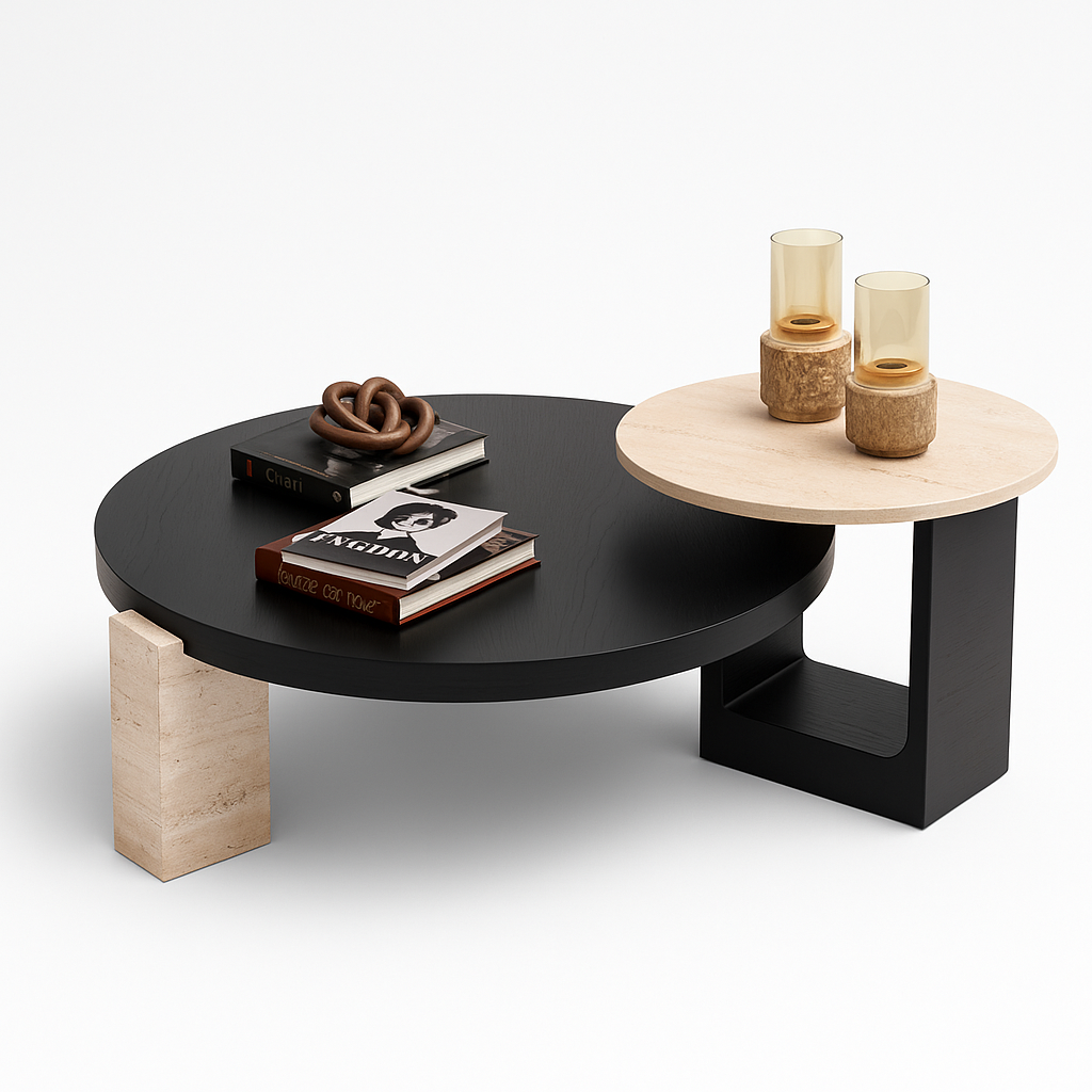 Jinna black travertine coffee table front view