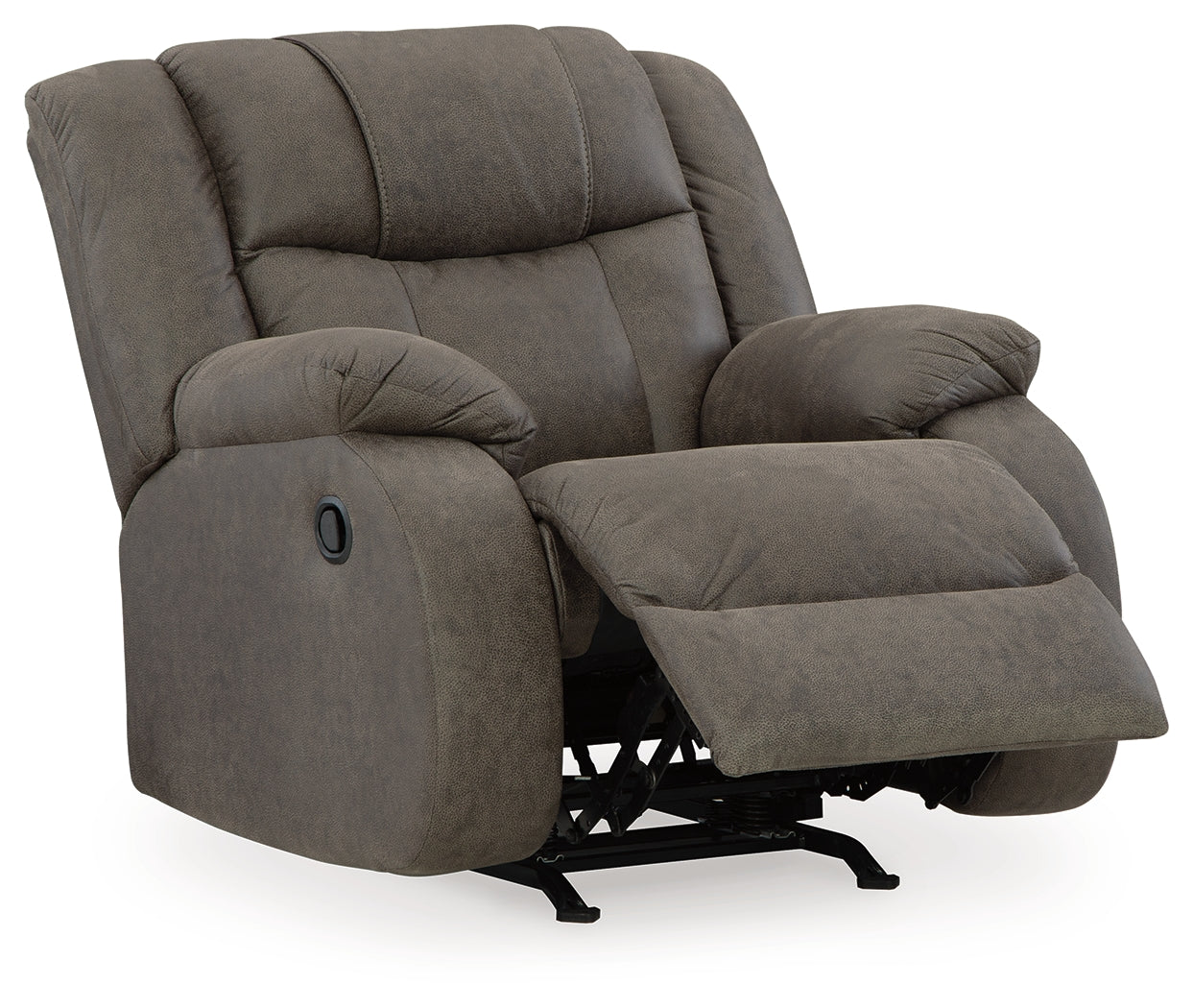 Reclining position of First Base Gunmetal Faux Leather Recliner