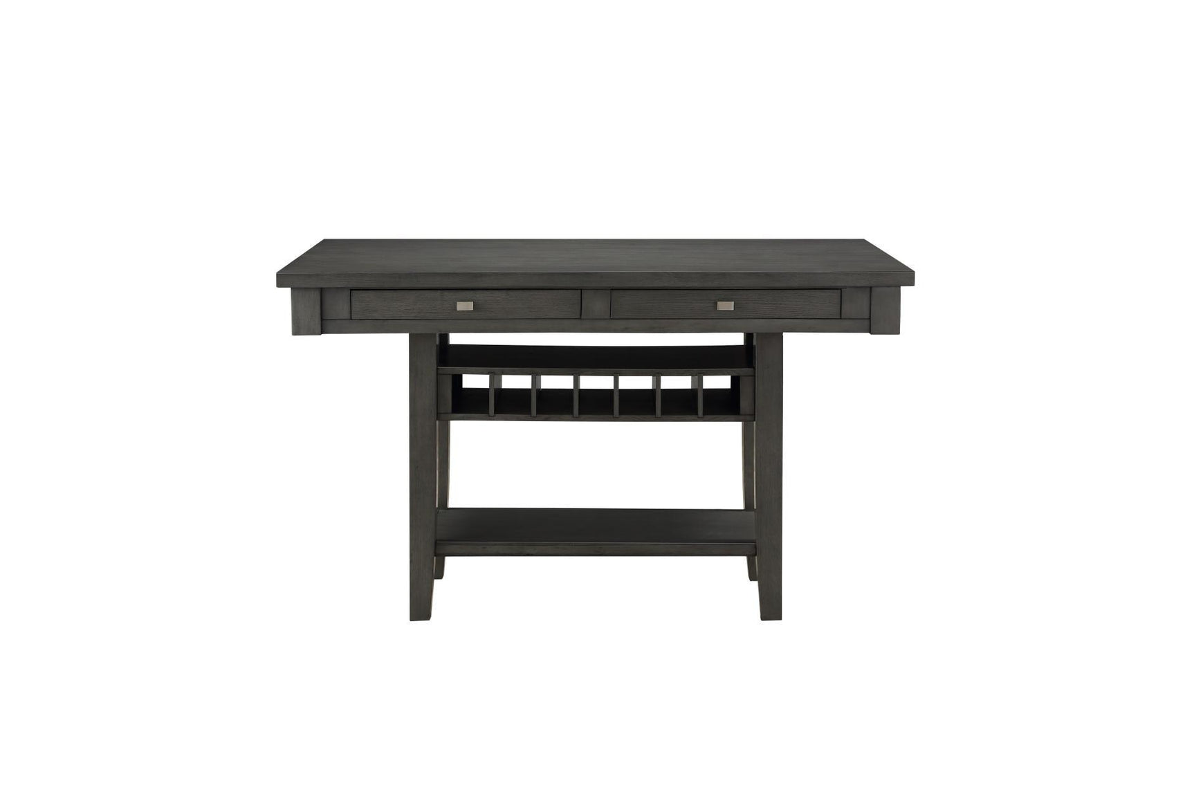 detail view of gray fabric upholstery and storage table