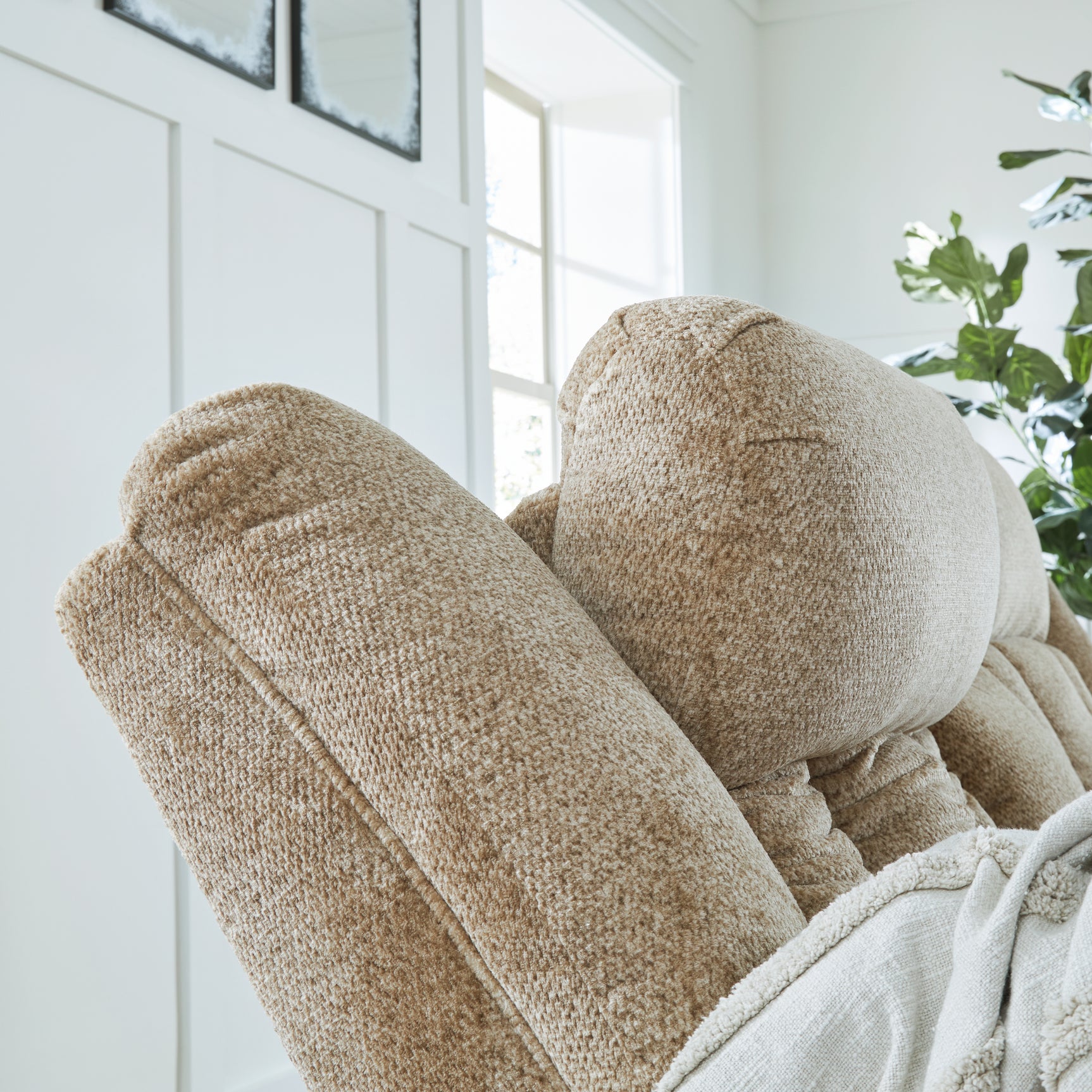 Close-up of adjustable power headrest