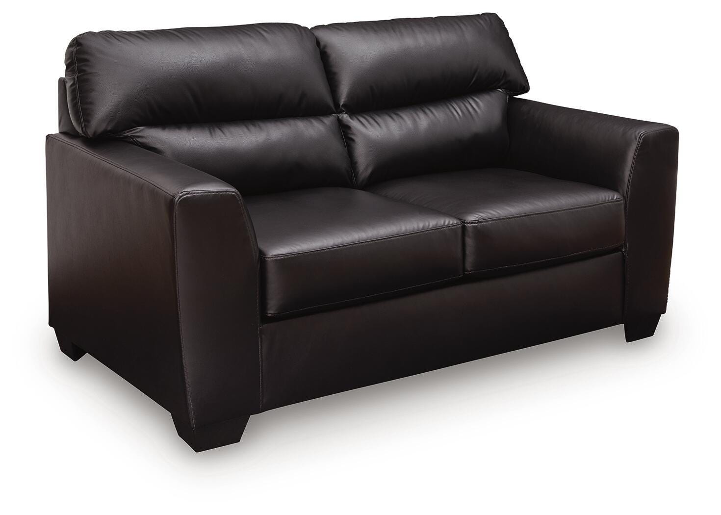 Glennbre Midnight Faux Leather Loveseat angled view