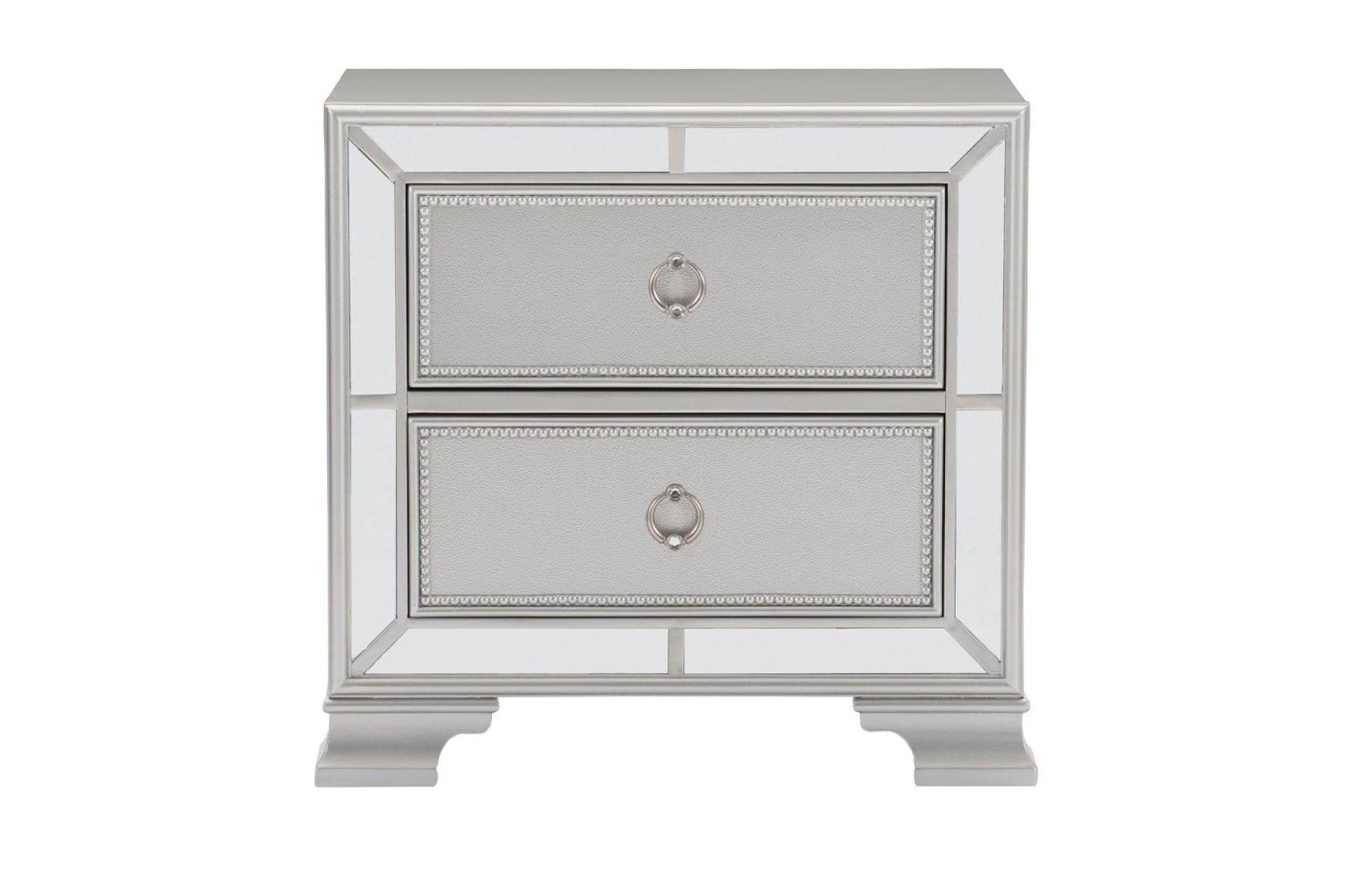 side view of Avondale Silver Upholstered Tufted Panel Bedroom Set bed