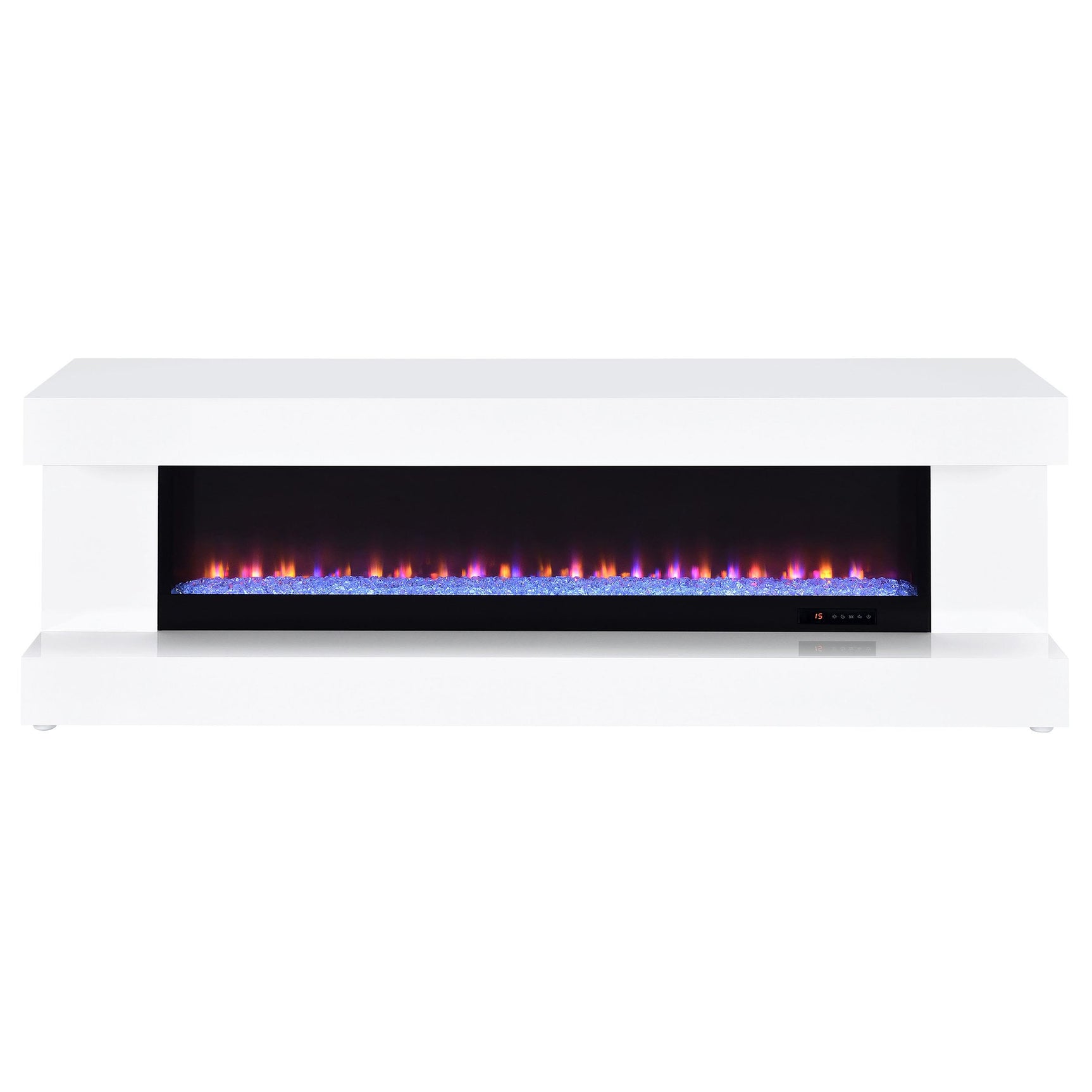 Detail of 4mm tempered glass firebox framing the flames