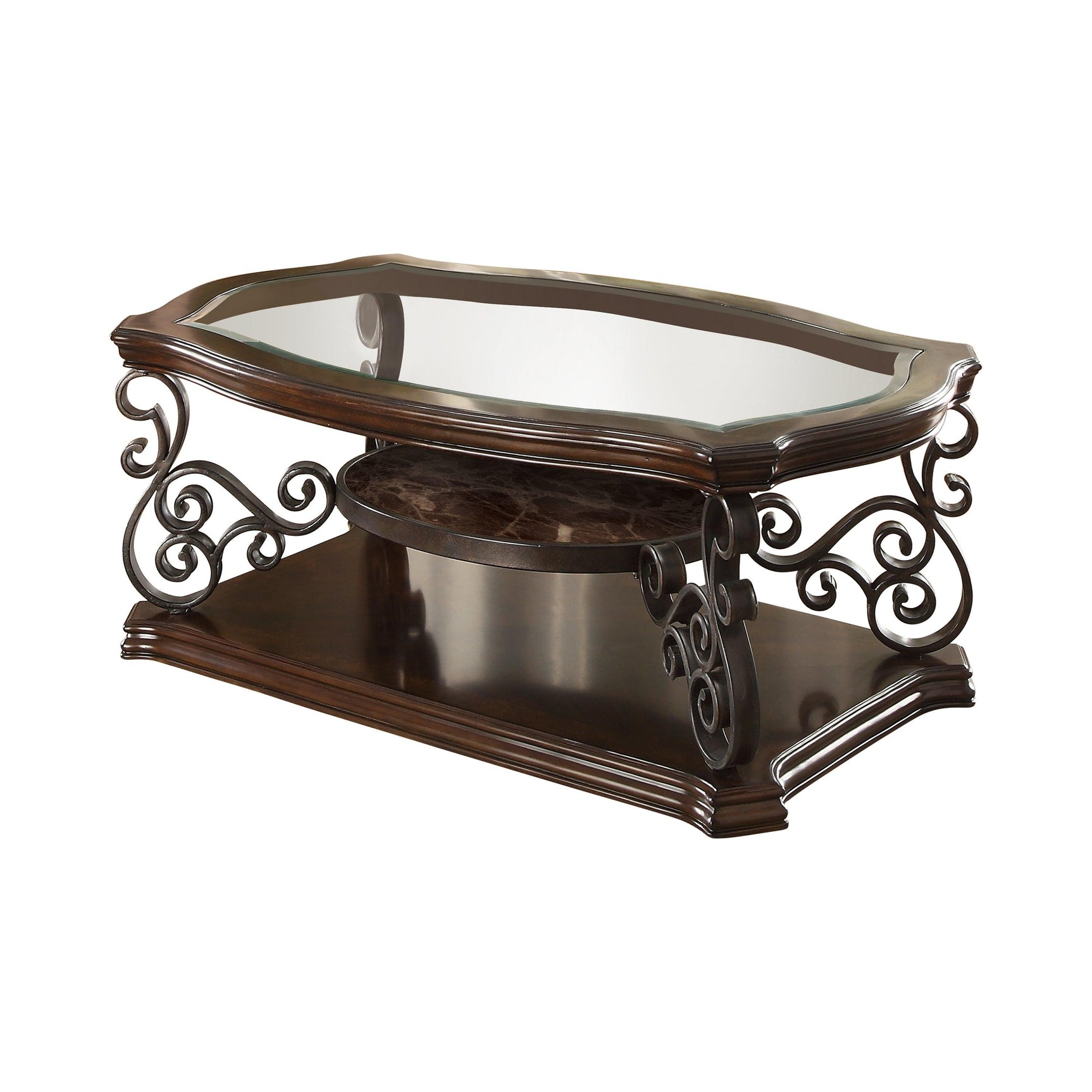 Laney Coffee Table side view showing rounded pedestal base