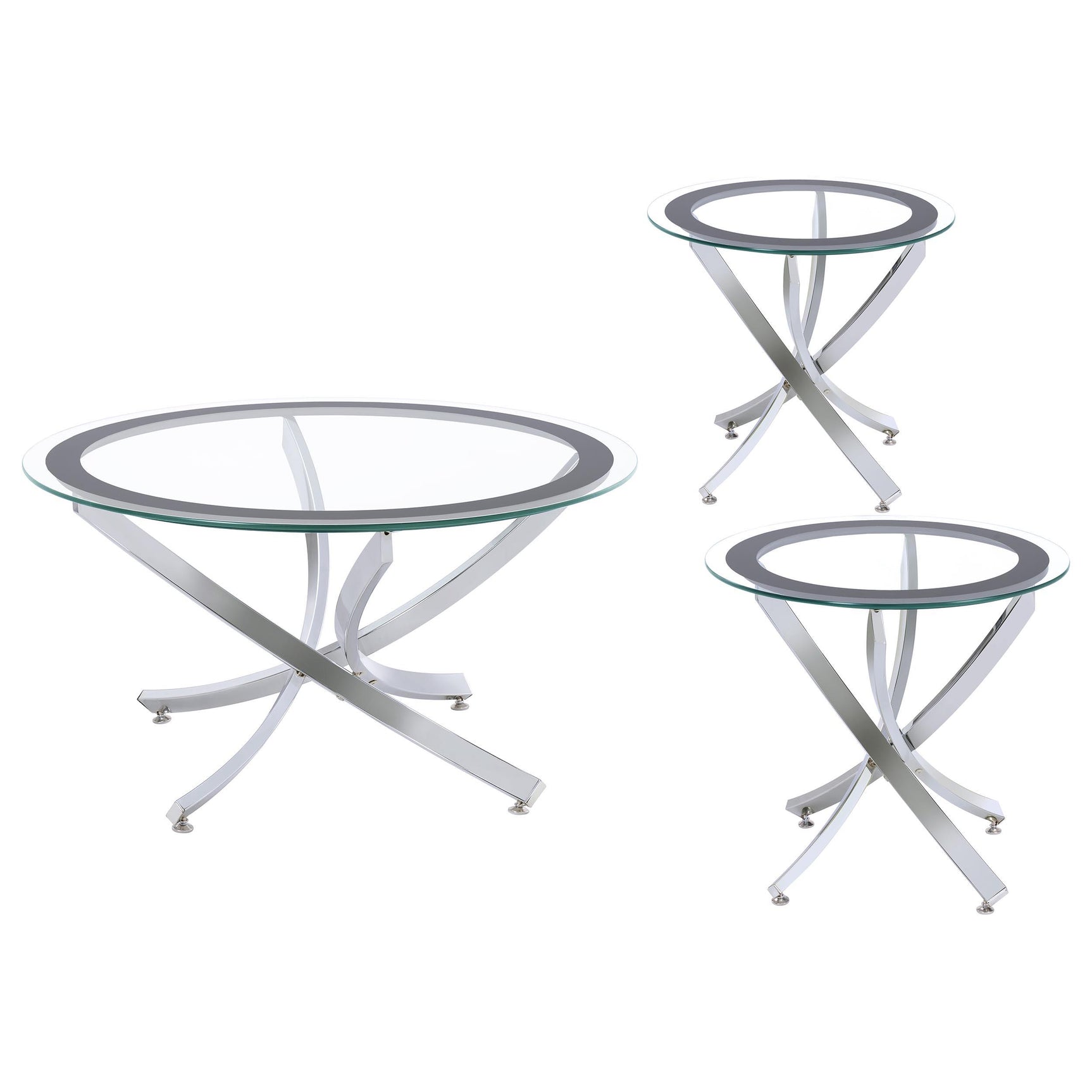 Round coffee table with tempered glass top and chrome base