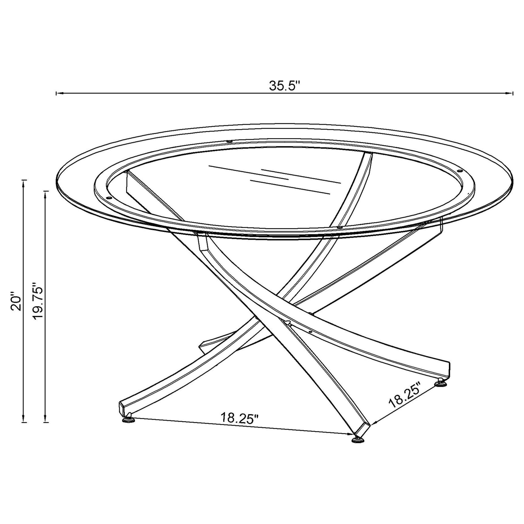 Close-up of tempered glass top with black frame on Brooke table set