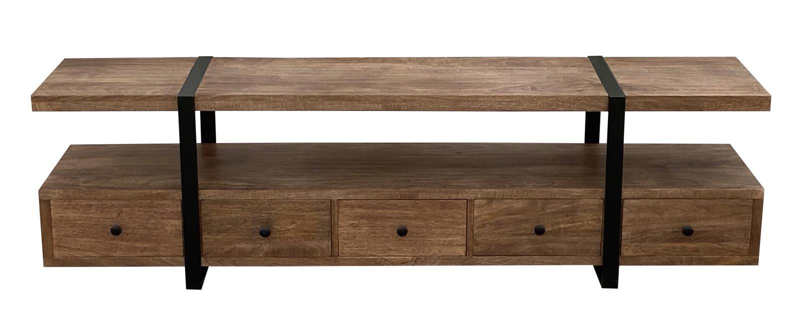 Otto 70 inch mango wood TV stand media console in brown, front view