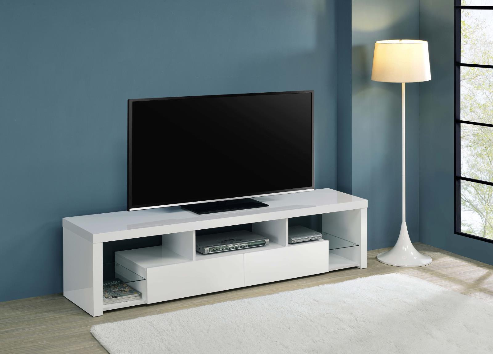 Jude TV console side view showing drawers