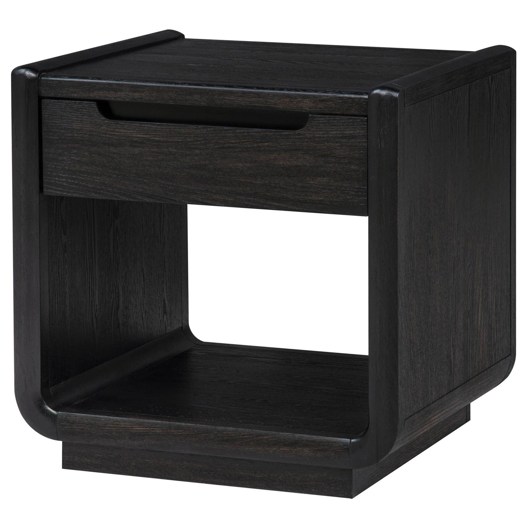 Side view of Leandro burnt black wood side table