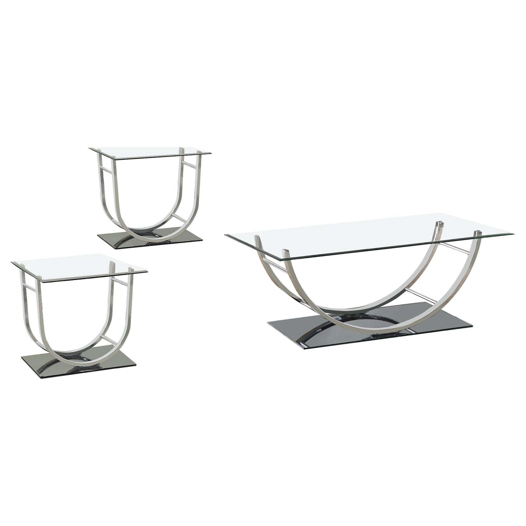 Danville coffee table close-up of glass top and chrome frame