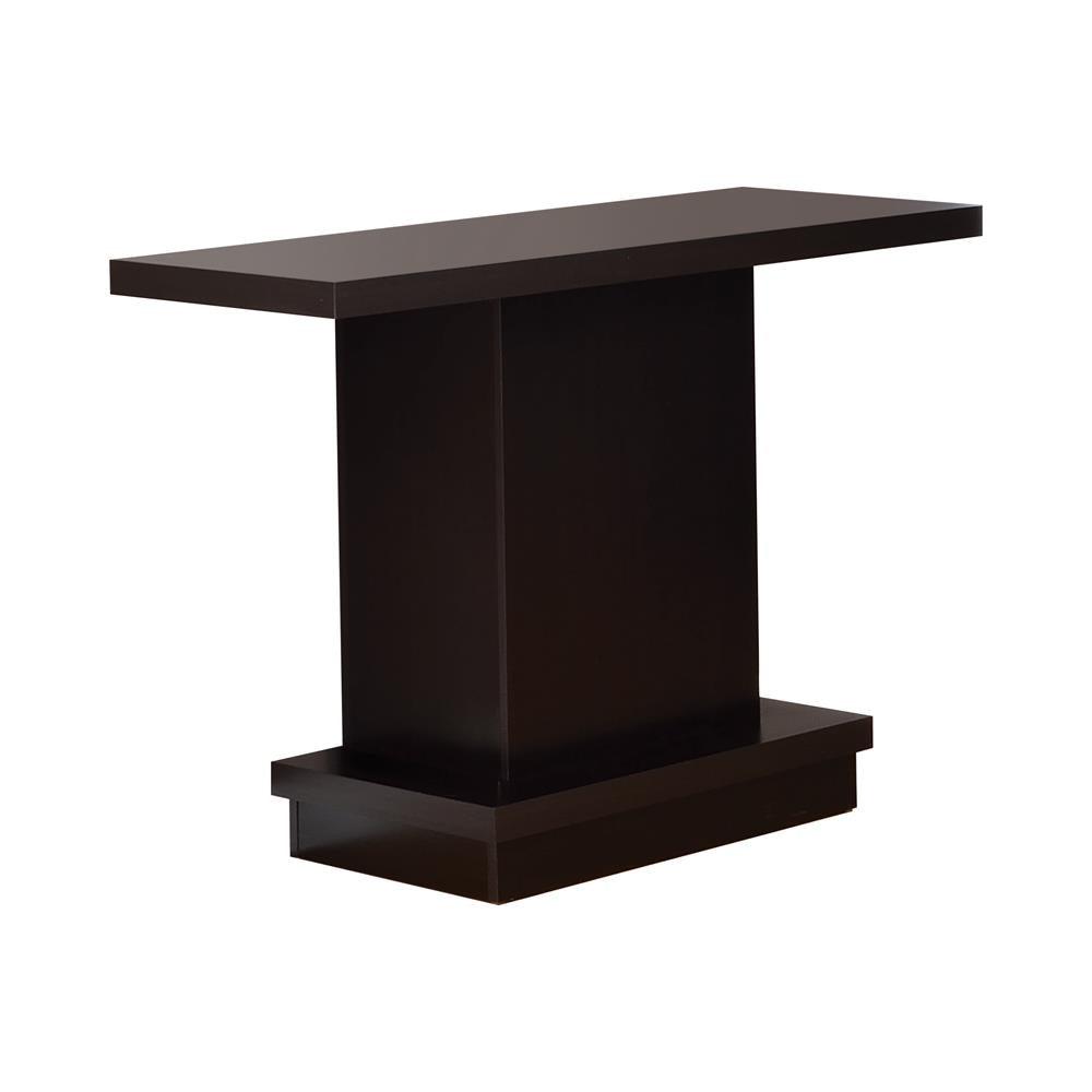 Close-up of drawers and pedestal stand of Reston Pedestal Sofa Table