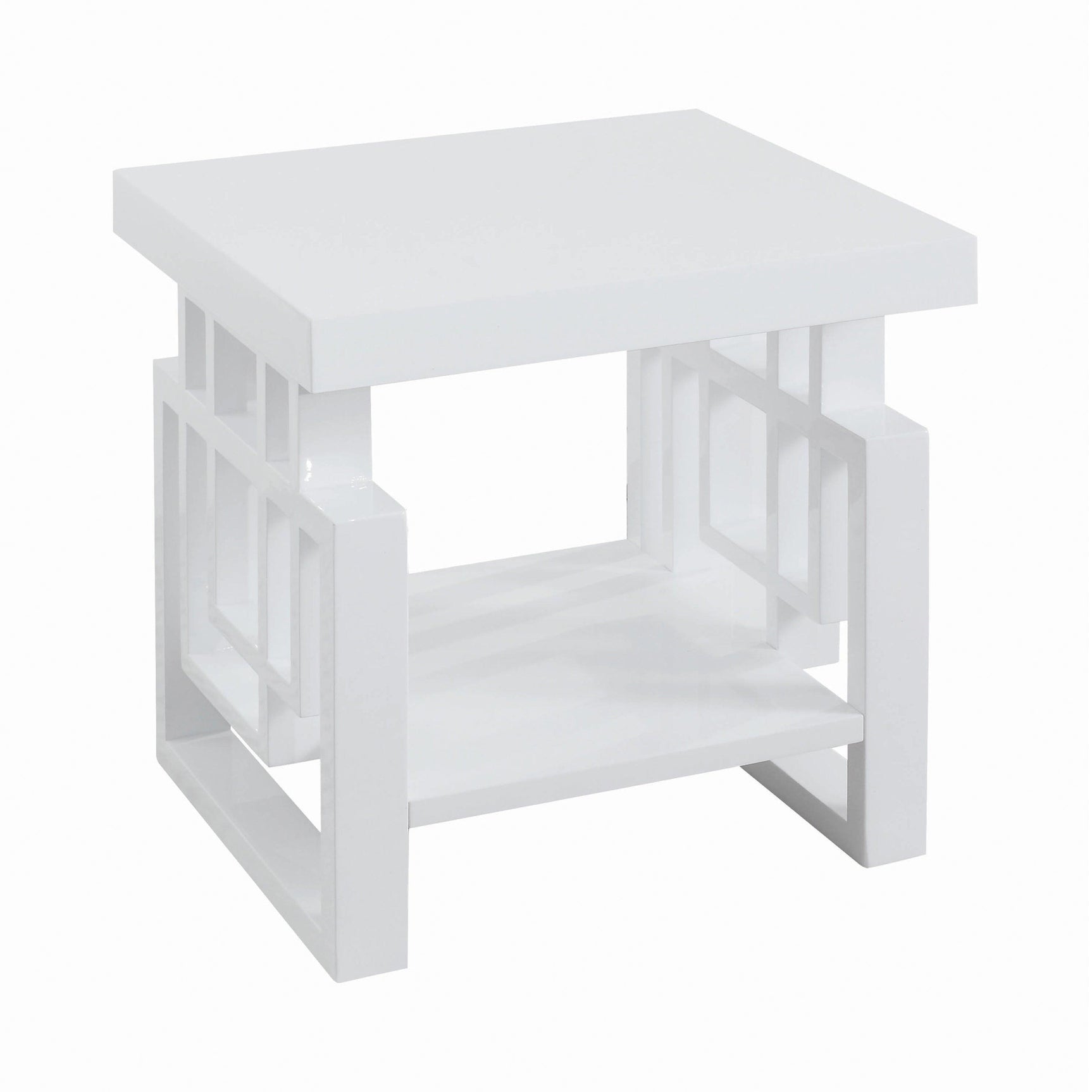 Schmitt White Rectangular End Table showing open shelf