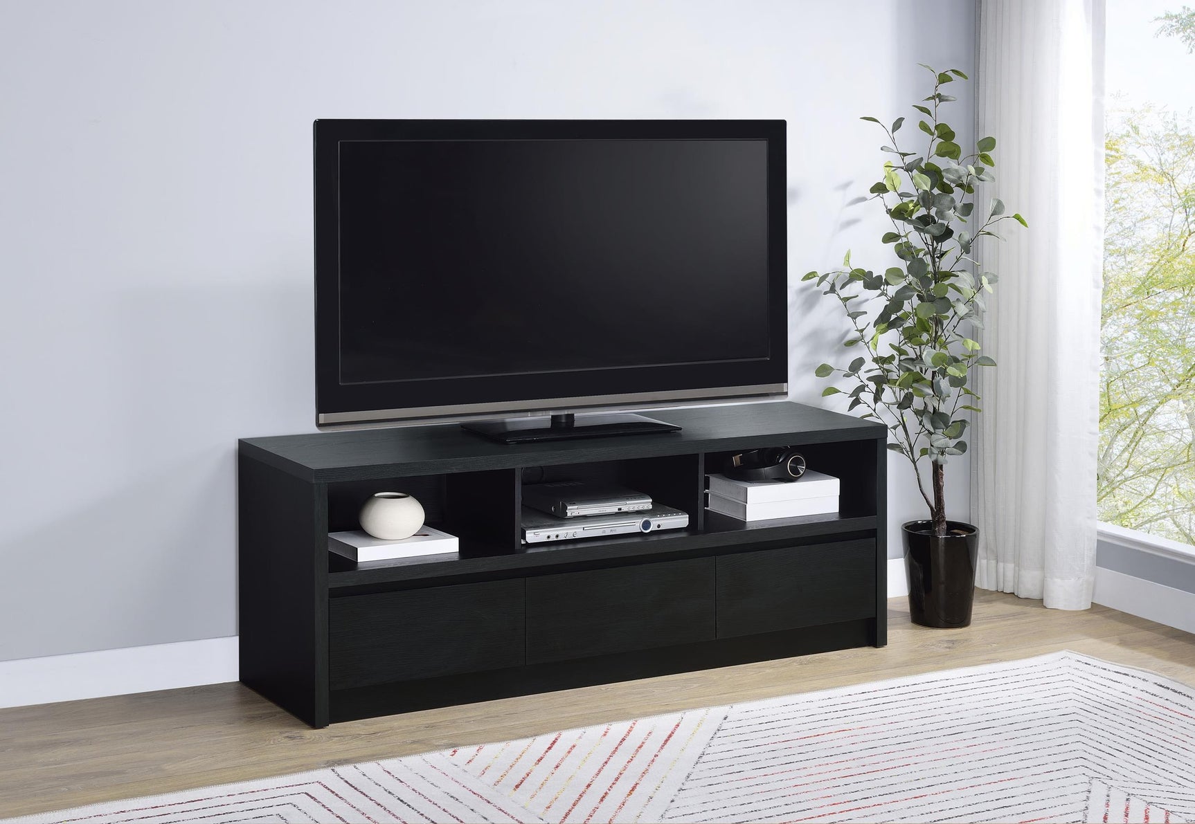 Rutland TV stand side angle showing drawers