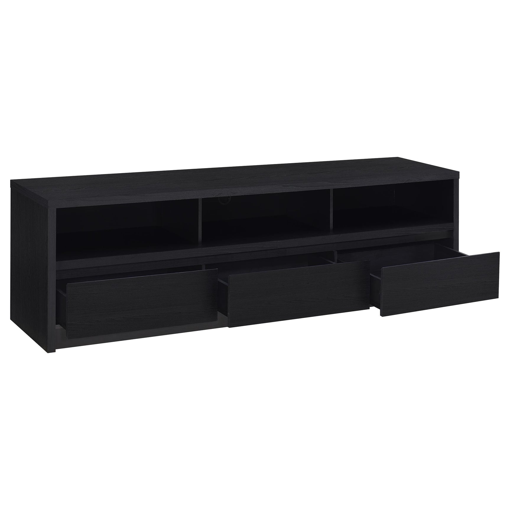 Close-up of drawer detail on Rutland black TV stand