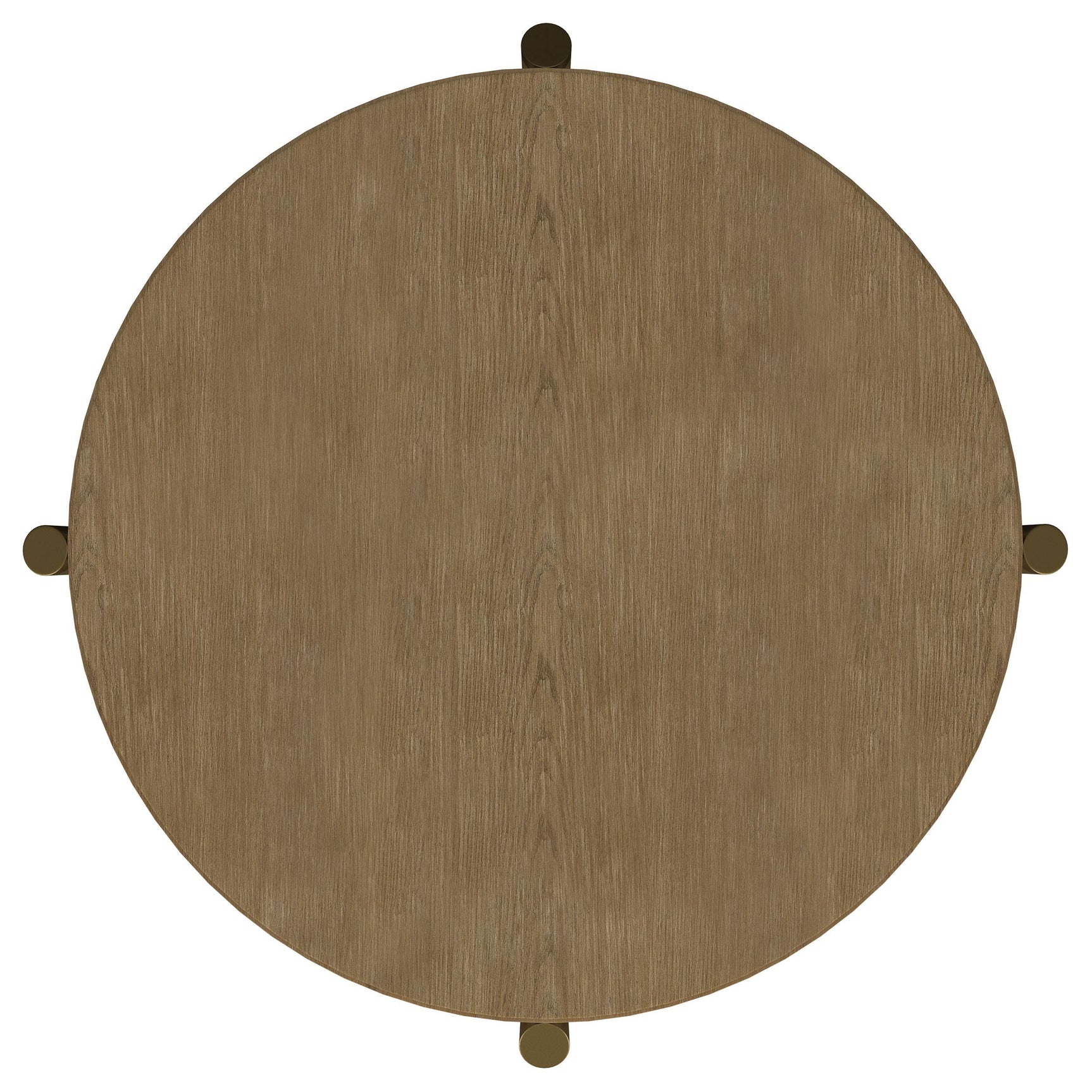 Arini Round End Side Table placed beside sofa with decor items
